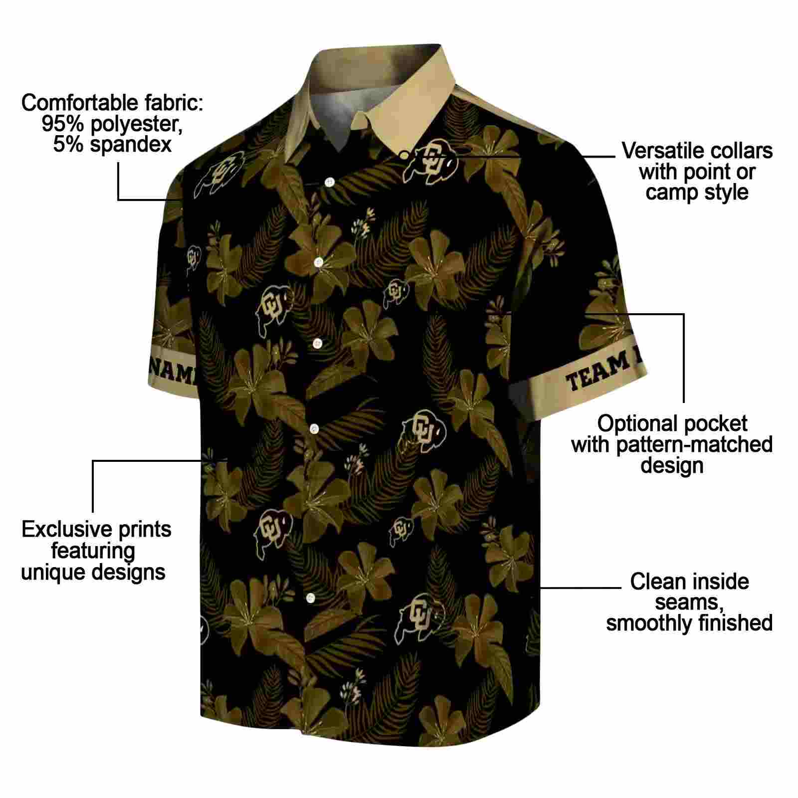 personalized colorado buffaloes botanical print black hawaiian shirt new arrival