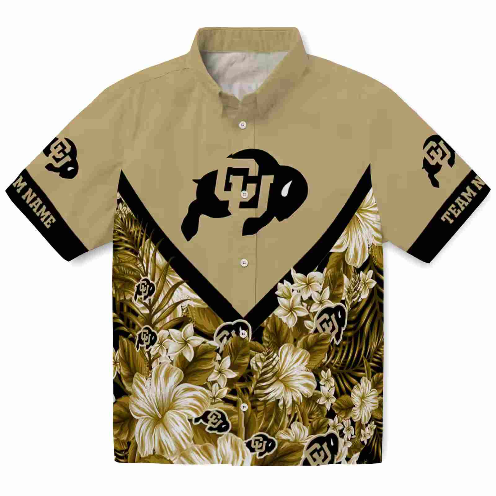 Personalized Colorado Buffaloes Floral Chevron Gold Hawaiian Shirt