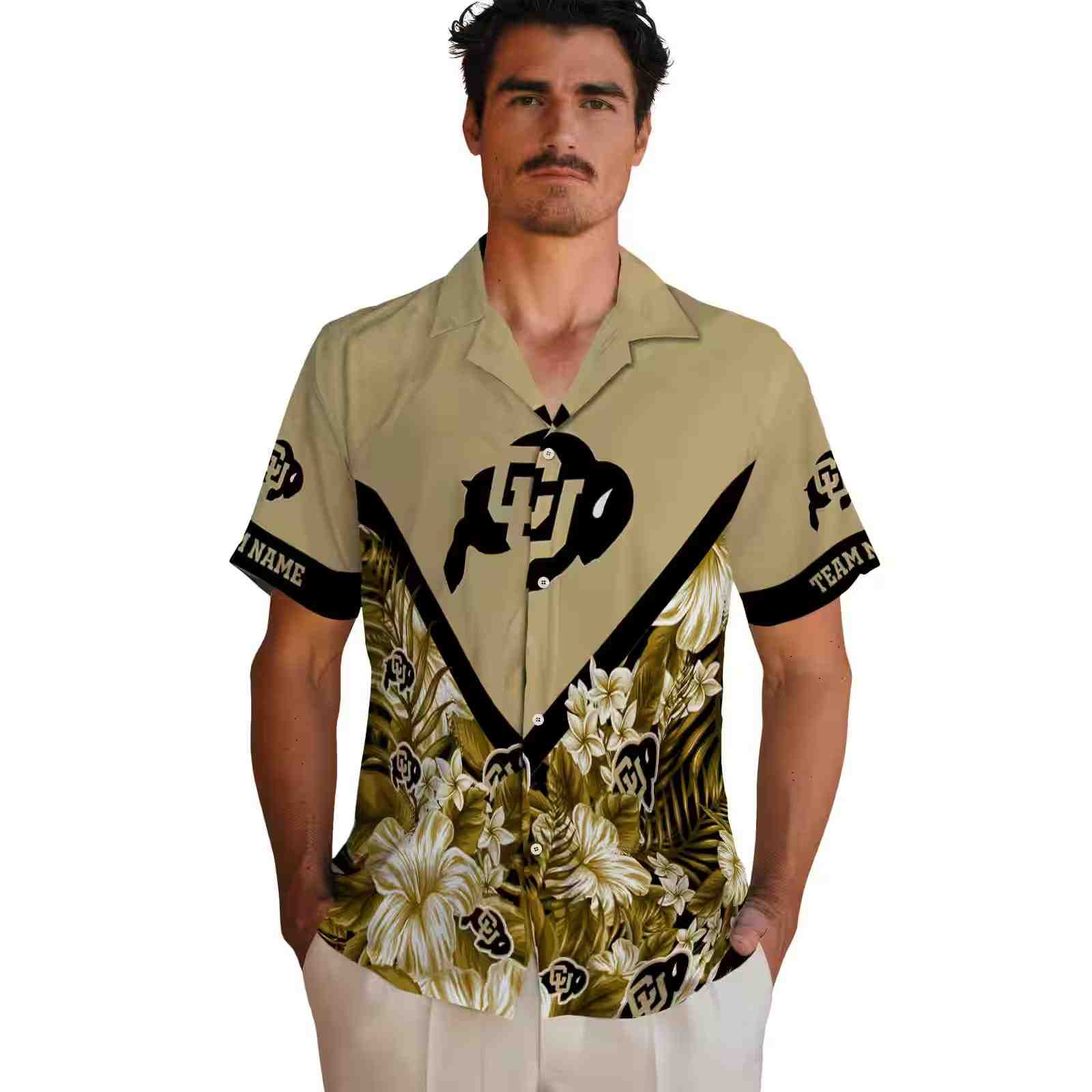 personalized colorado buffaloes floral chevron gold hawaiian shirt fashion forward