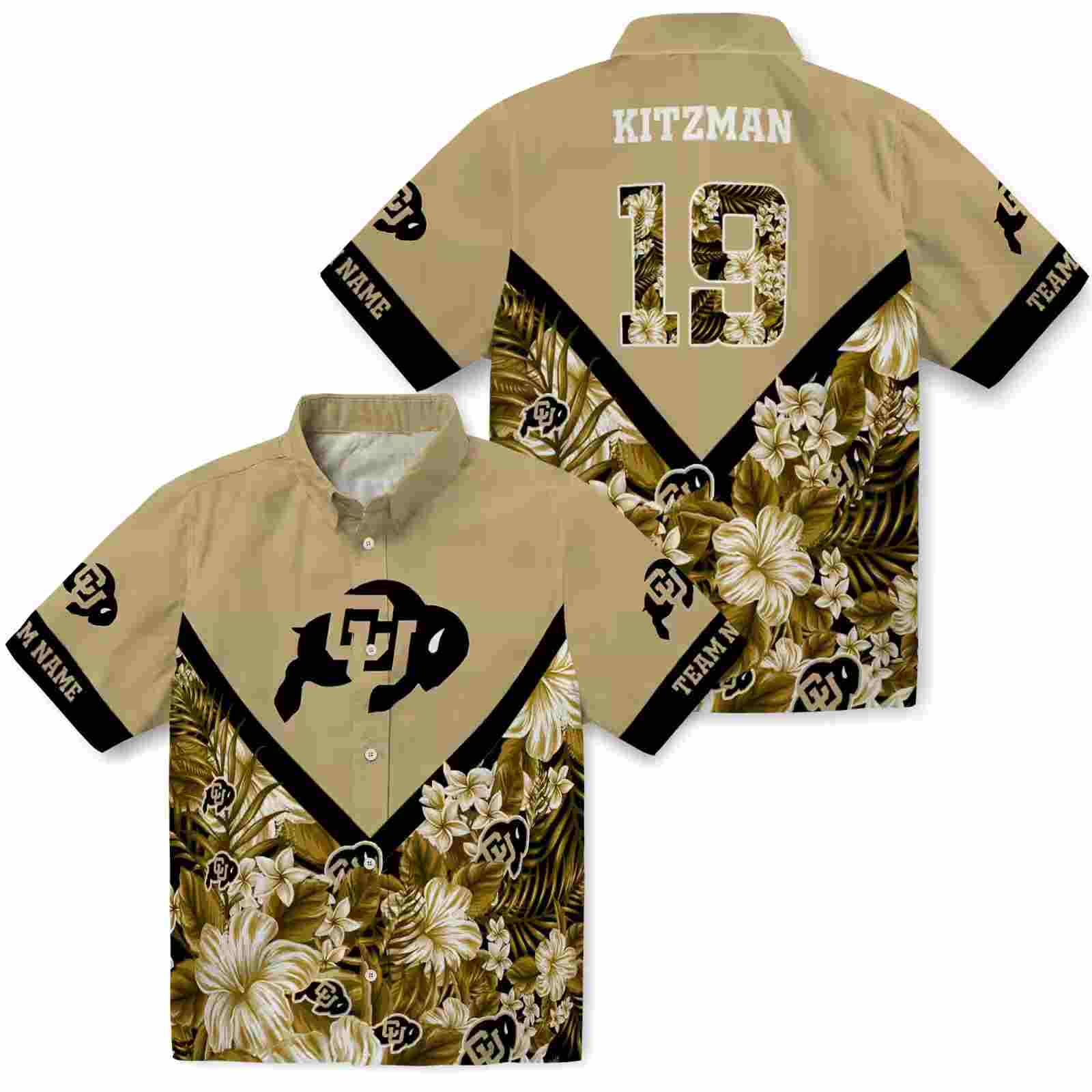 personalized colorado buffaloes floral chevron gold hawaiian shirt high quality