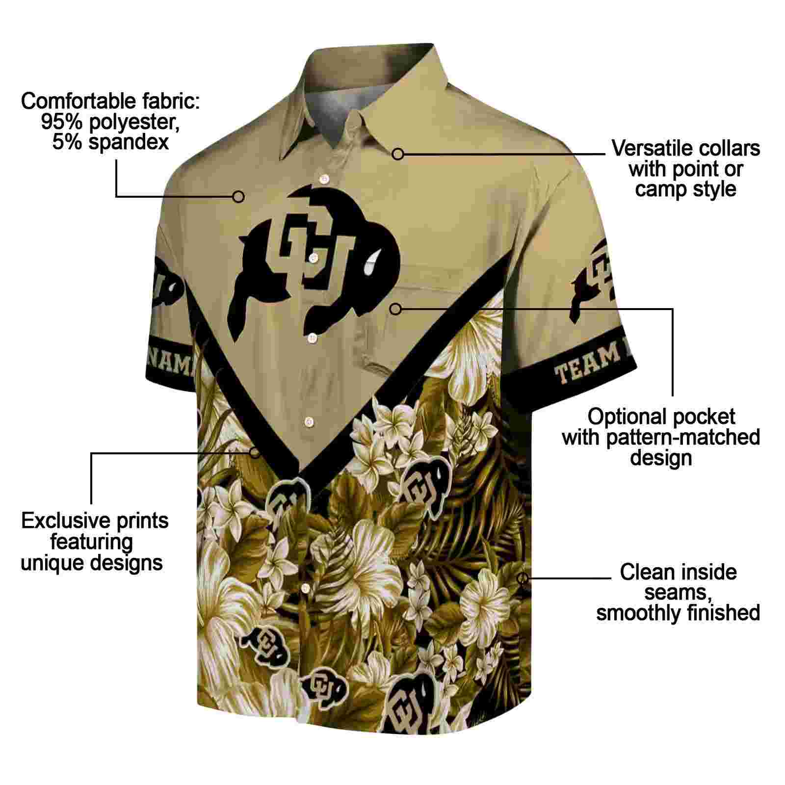 personalized colorado buffaloes floral chevron gold hawaiian shirt new arrival