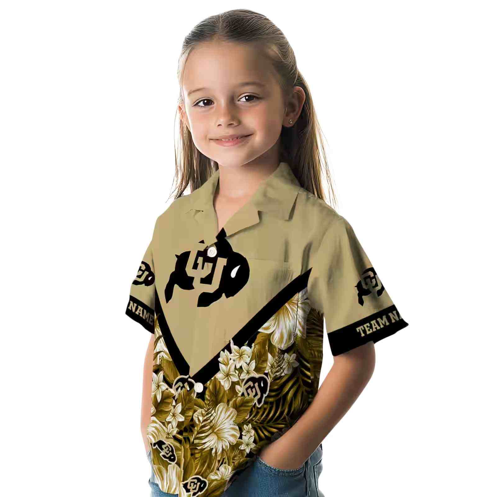 personalized colorado buffaloes floral chevron gold hawaiian shirt premium grade