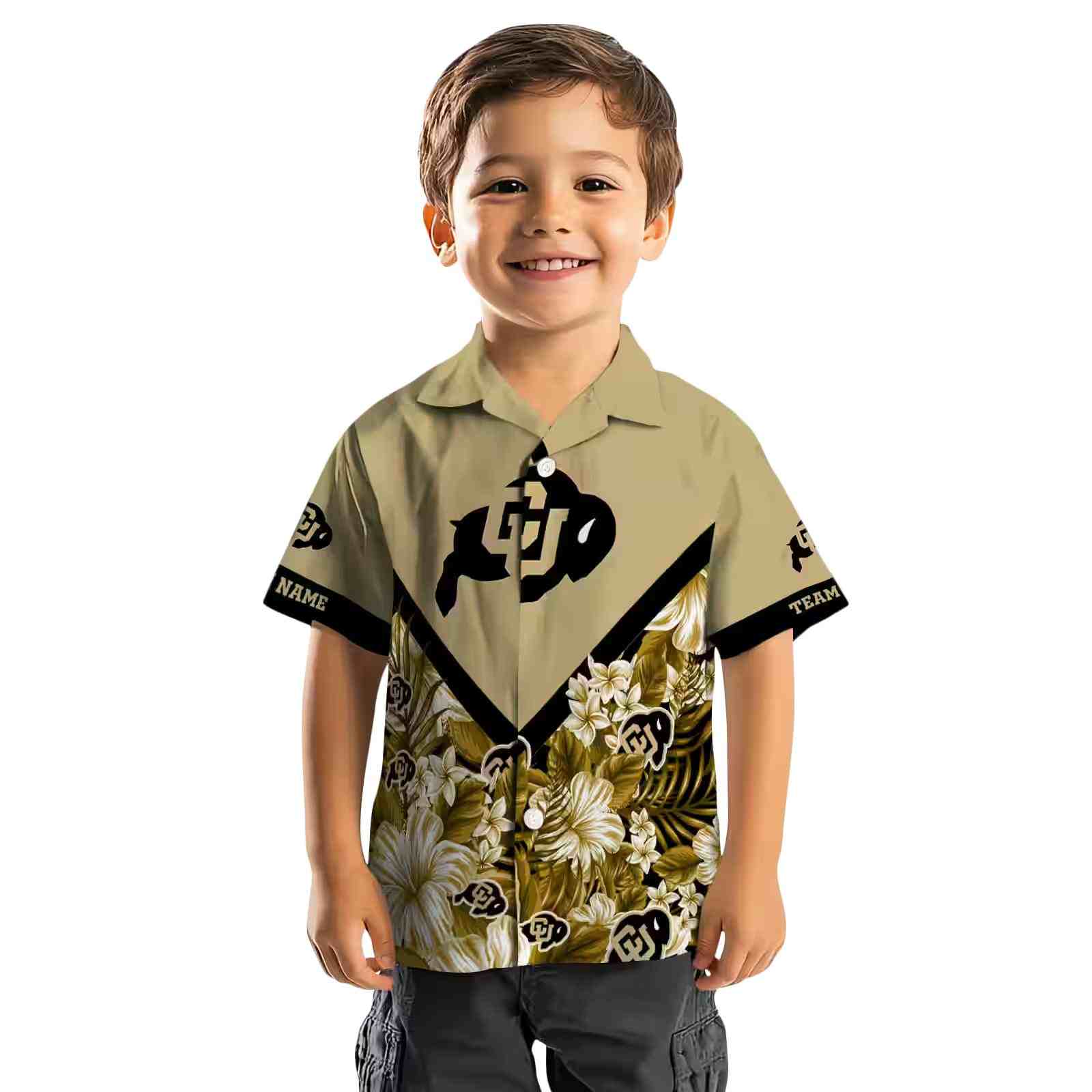 personalized colorado buffaloes floral chevron gold hawaiian shirt top rated