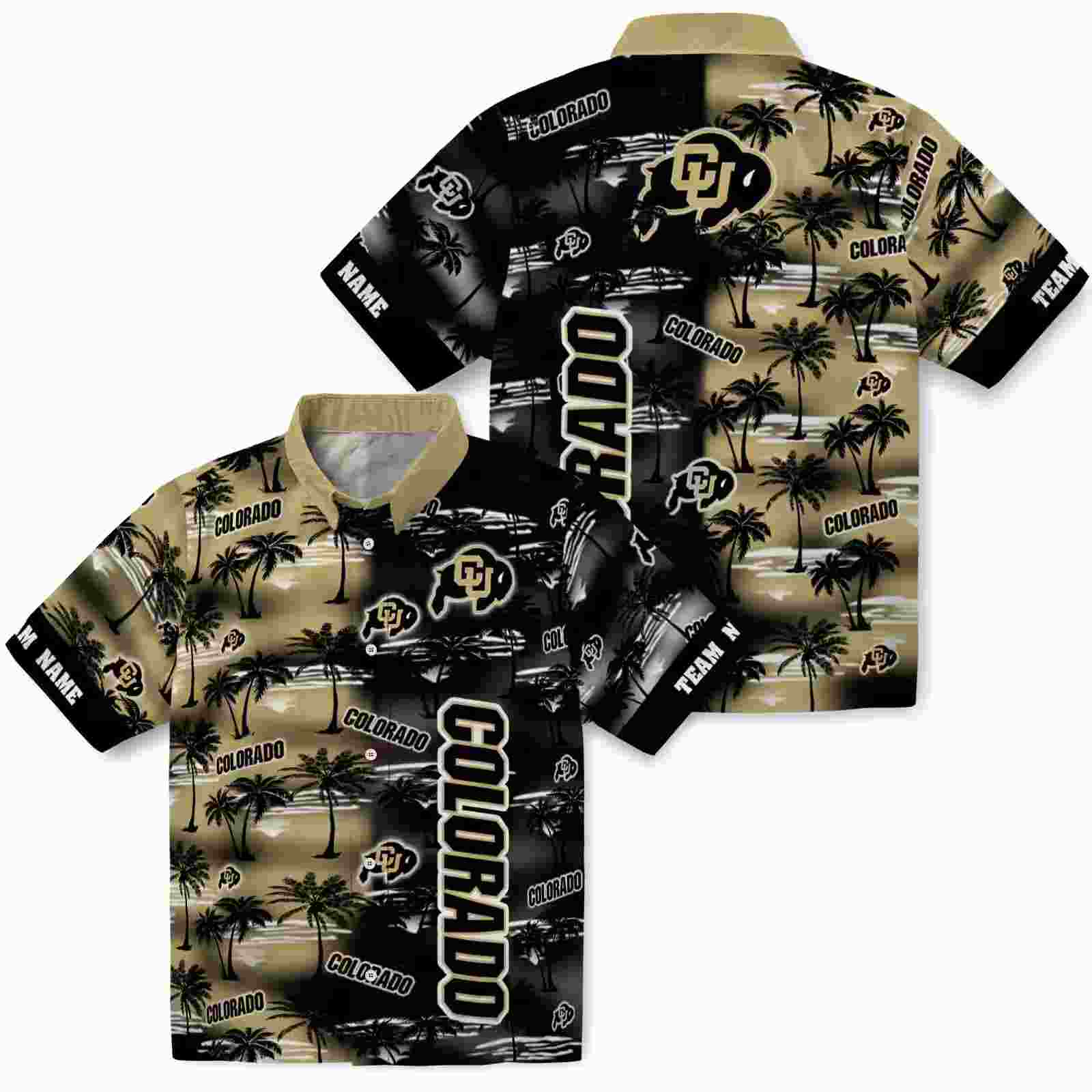 personalized colorado buffaloes palm silhouettes gold hawaiian shirt high quality