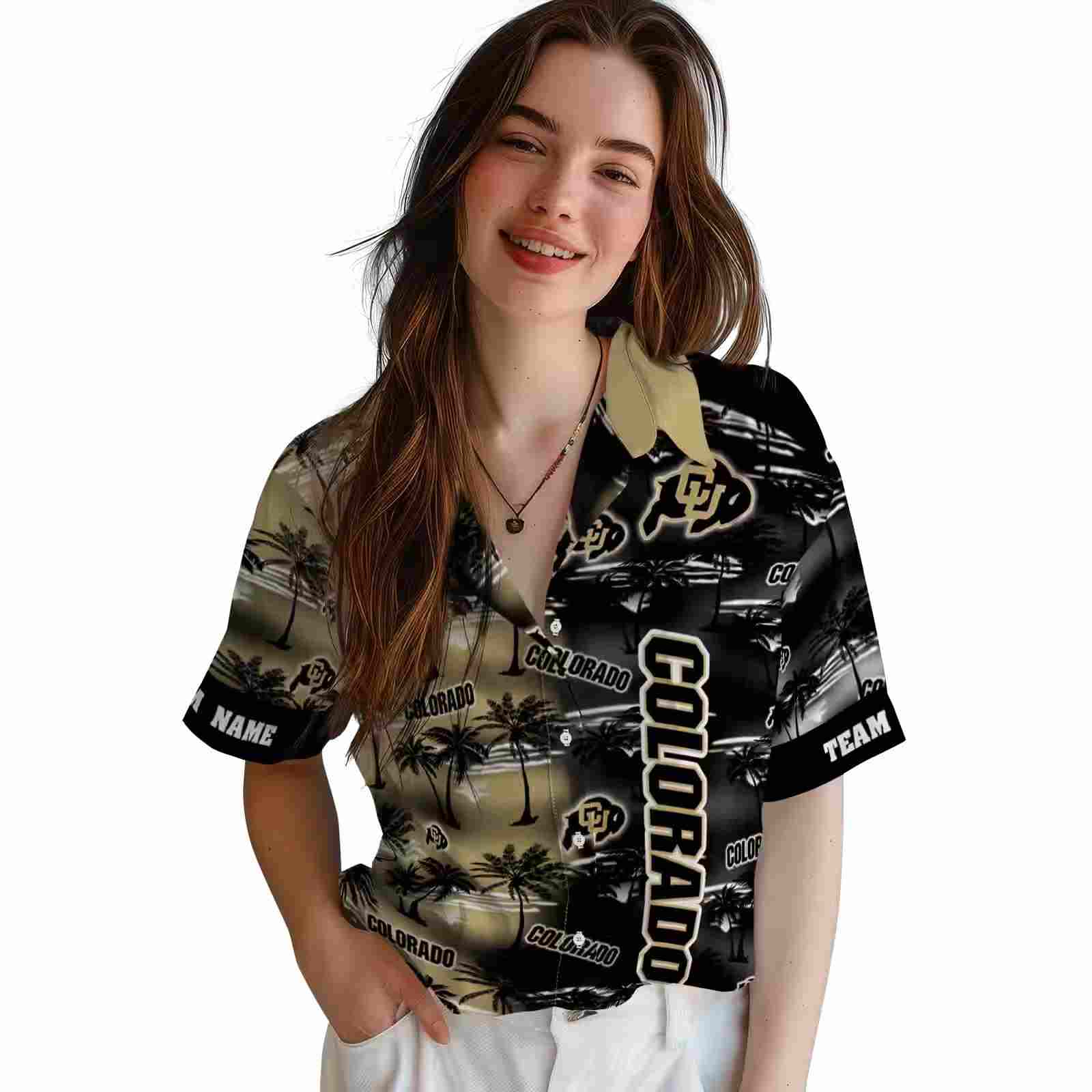 personalized colorado buffaloes palm silhouettes gold hawaiian shirt latest model