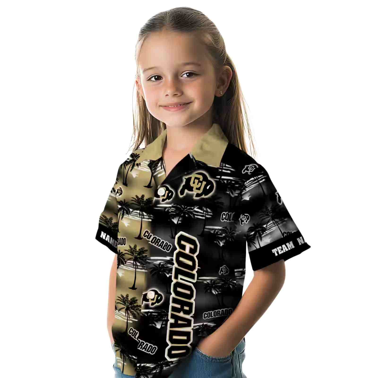 personalized colorado buffaloes palm silhouettes gold hawaiian shirt premium grade