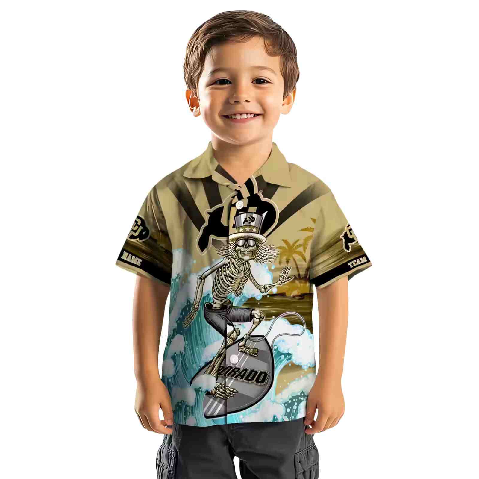 personalized colorado buffaloes surfing skeleton gold blue hawaiian shirt top rated