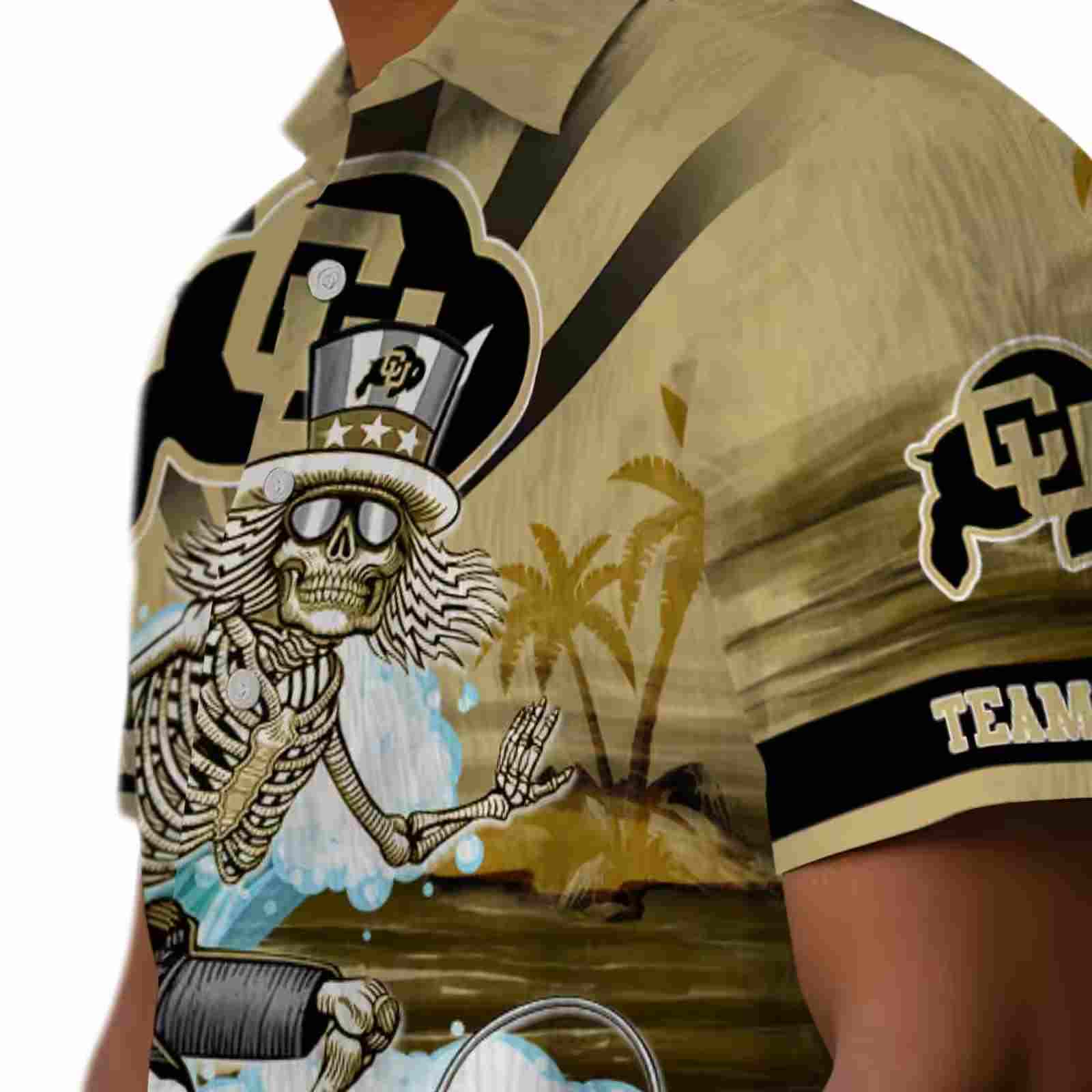 personalized colorado buffaloes surfing skeleton gold blue hawaiian shirt trendy