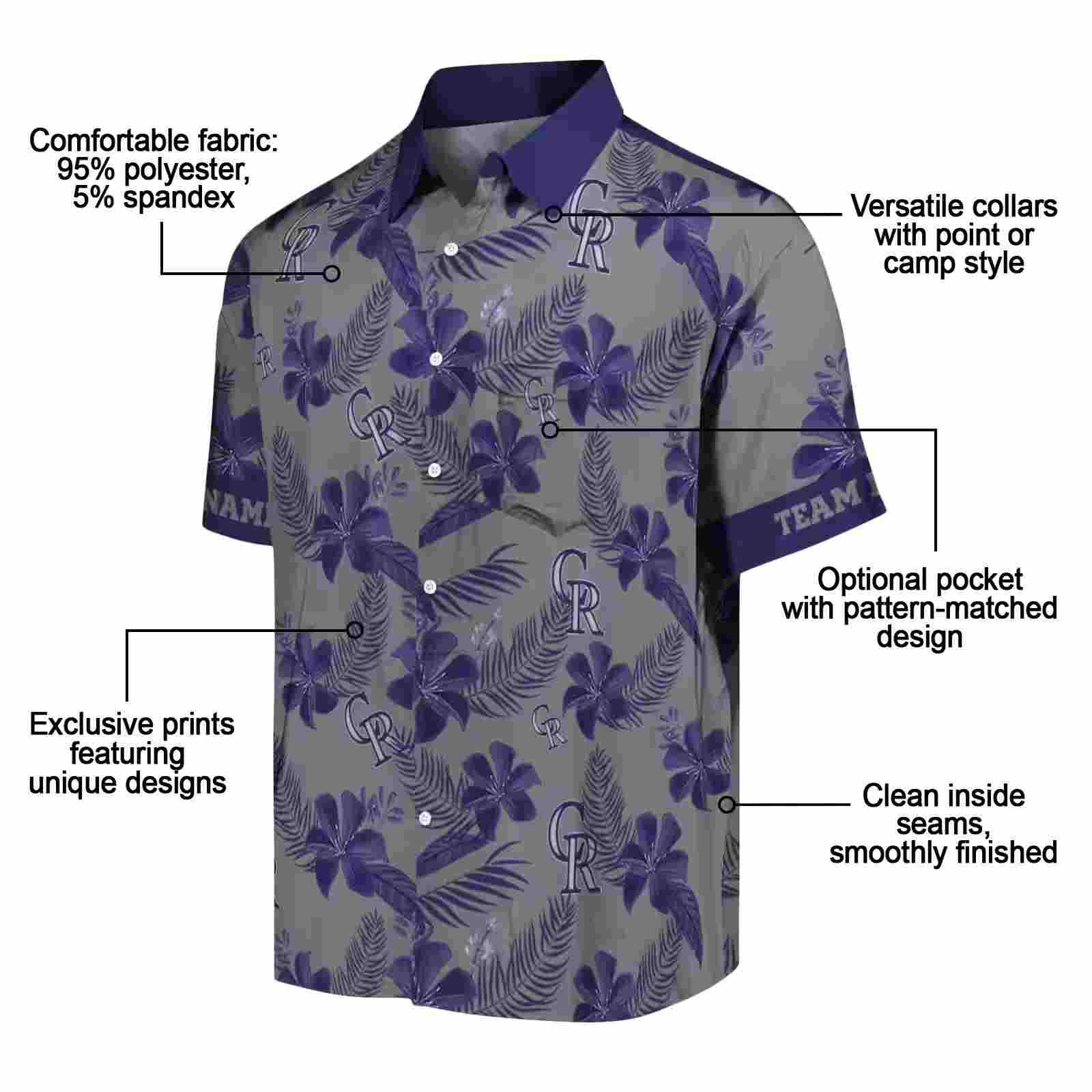 personalized colorado rockies botanical print silver hawaiian shirt new arrival