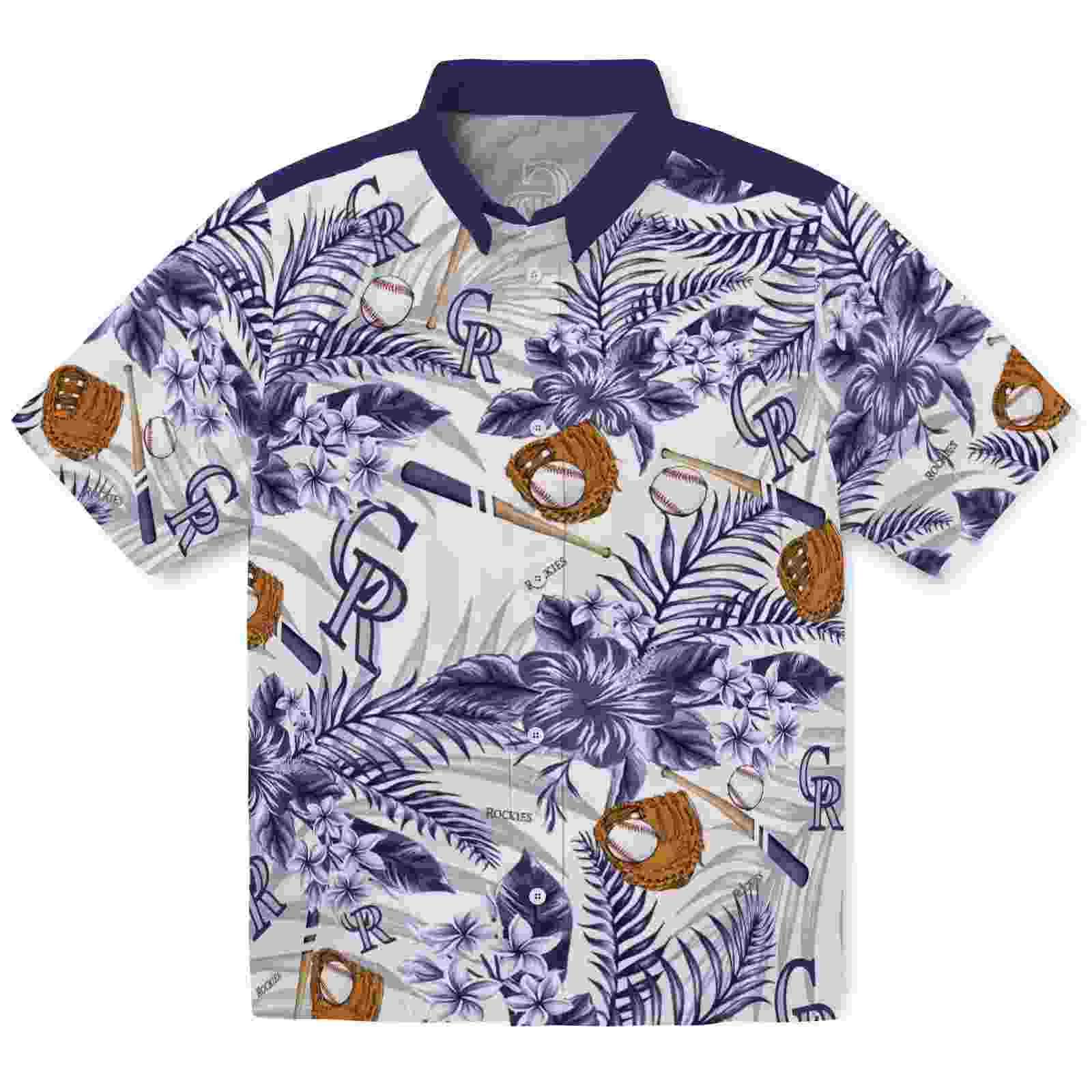 Personalized Colorado Rockies Floral Baseball Blue White Hawaiian Shirt