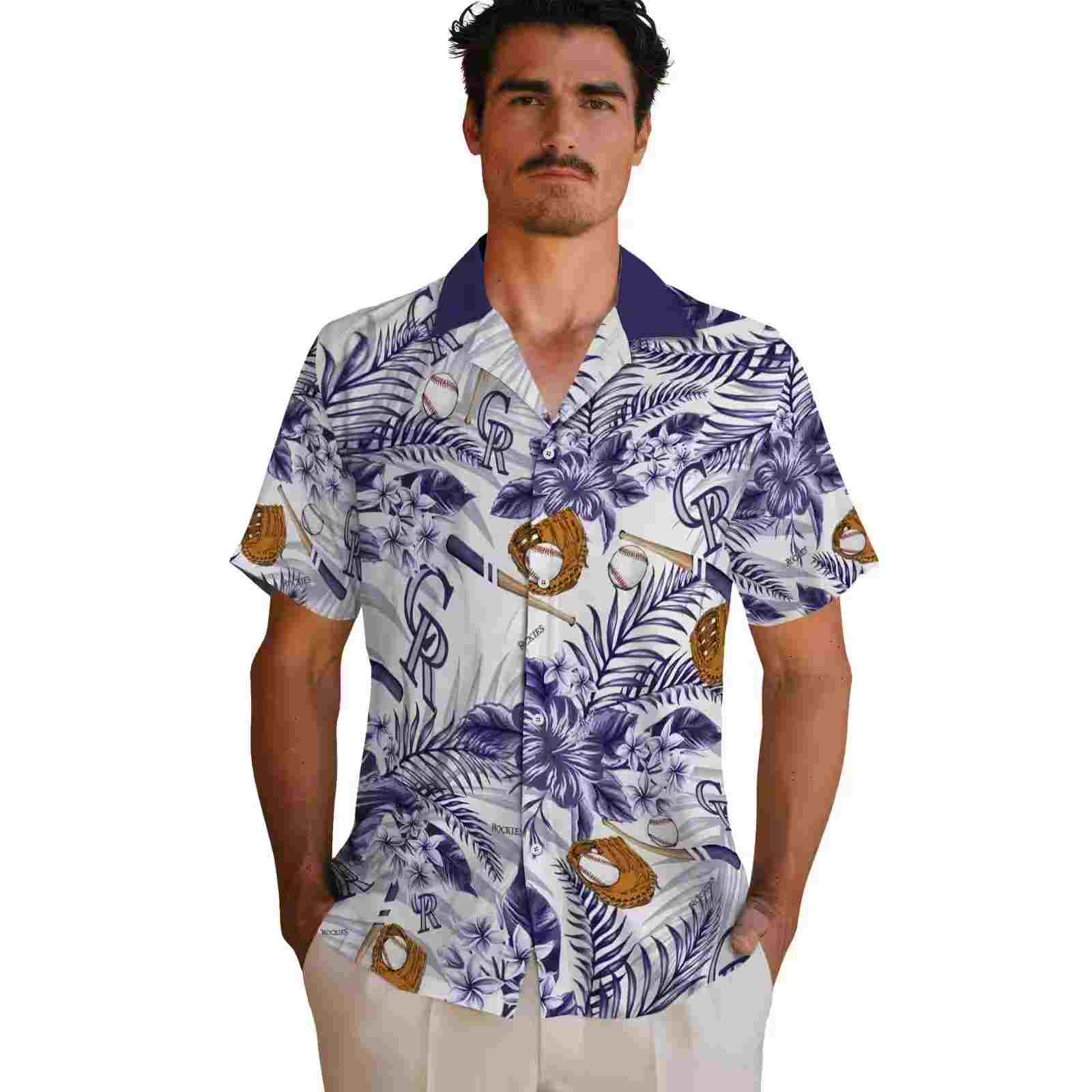 personalized colorado rockies floral baseball blue white hawaiian shirt fashion forward