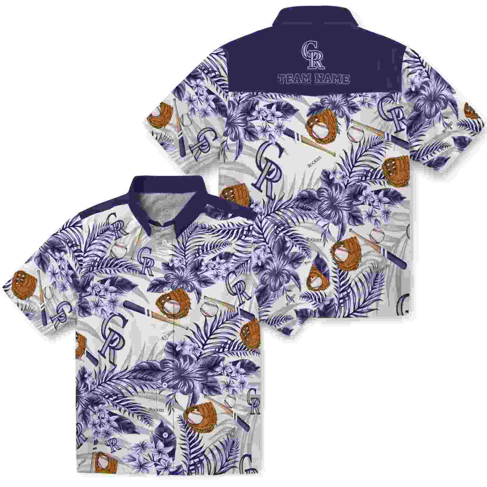 personalized colorado rockies floral baseball blue white hawaiian shirt high quality