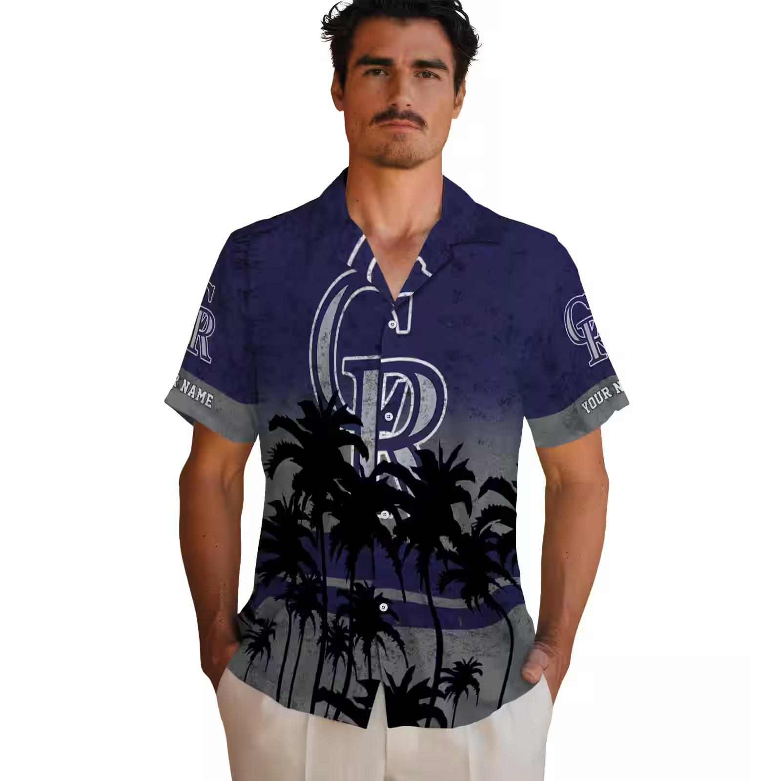 personalized colorado rockies sunset pattern blue black hawaiian shirt fashion forward