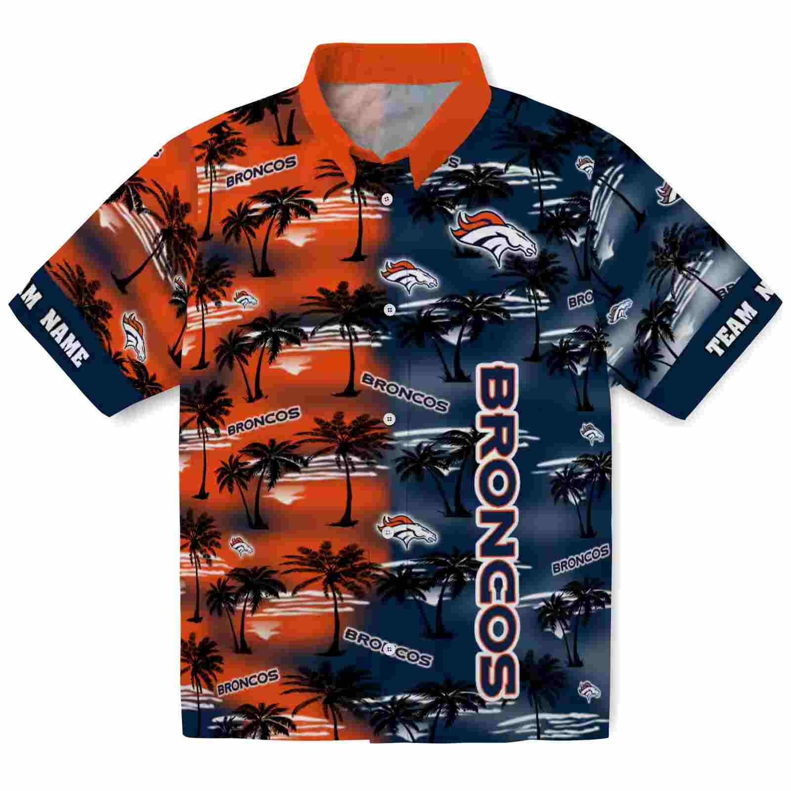 Personalized Denver Broncos Palm Silhouettes Orange Hawaiian Shirt