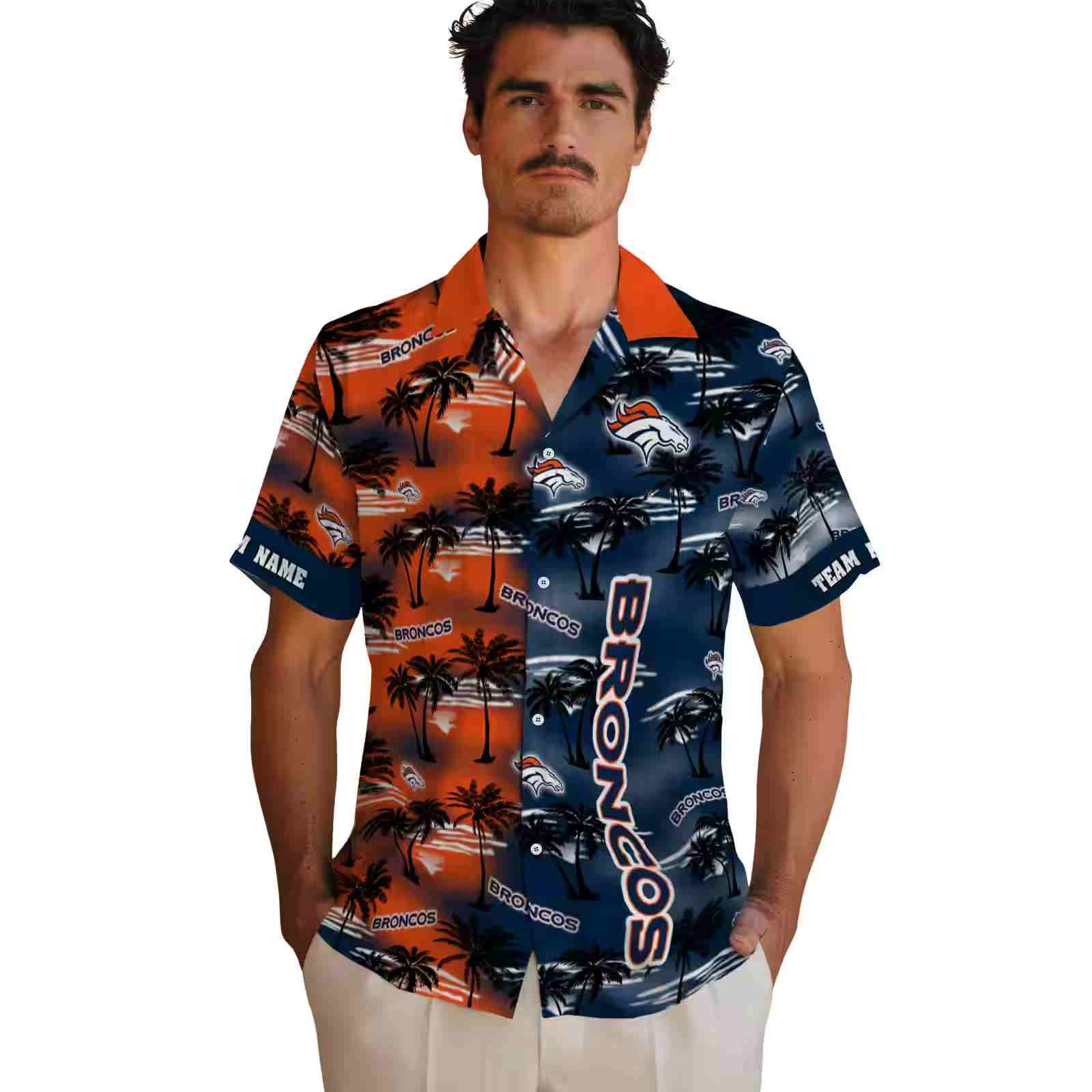 personalized denver broncos palm silhouettes orange hawaiian shirt fashion forward