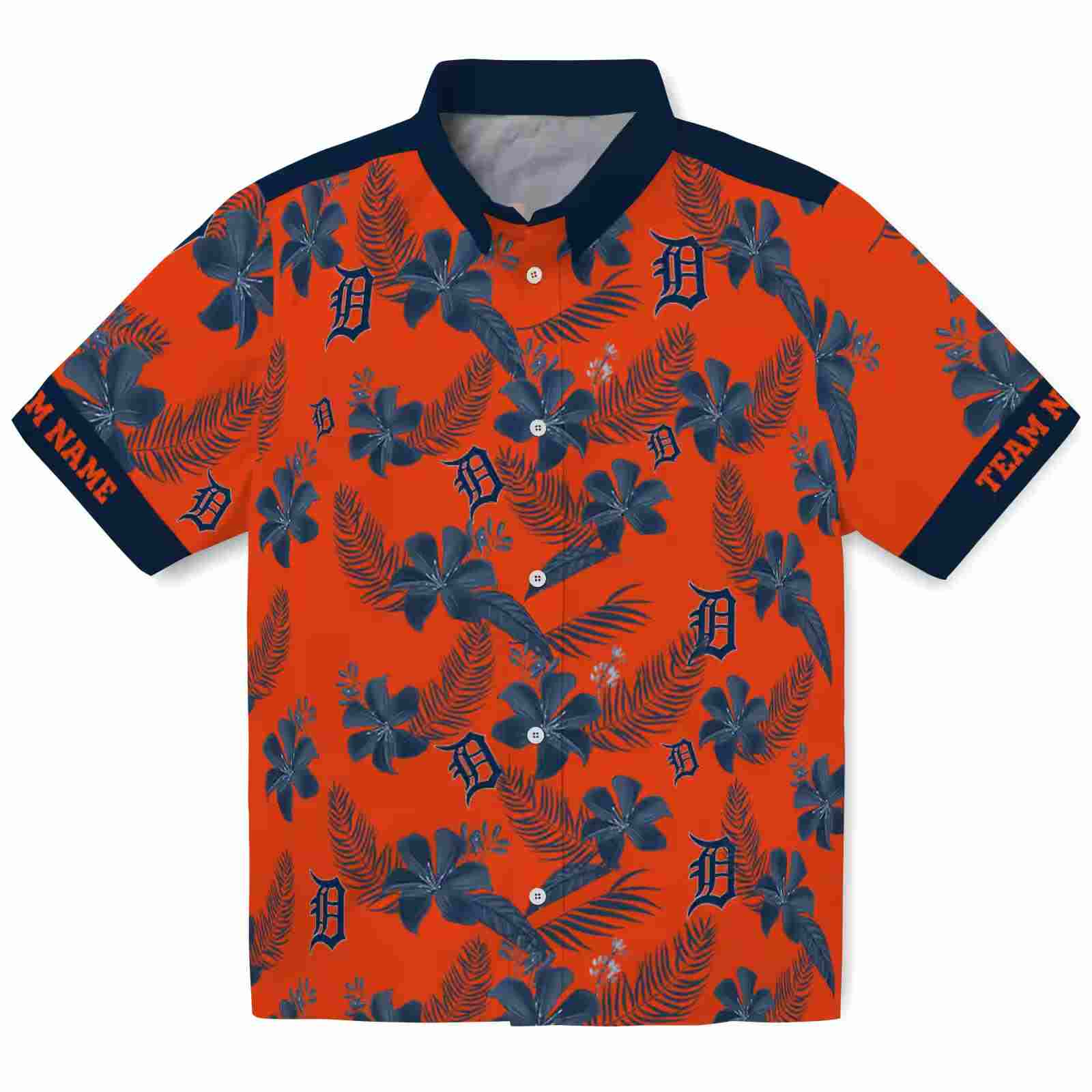 Personalized Detroit Tigers Botanical Print Orange Hawaiian Shirt