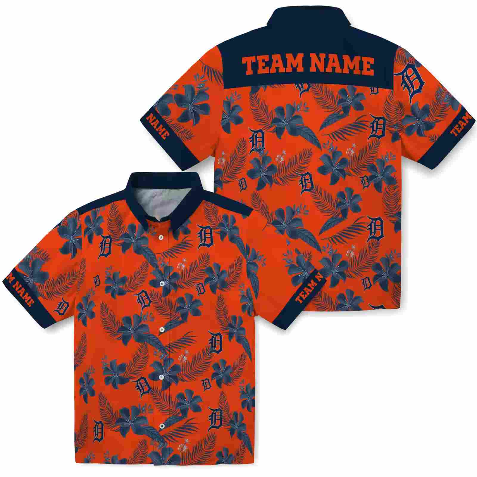 personalized detroit tigers botanical print orange hawaiian shirt high quality