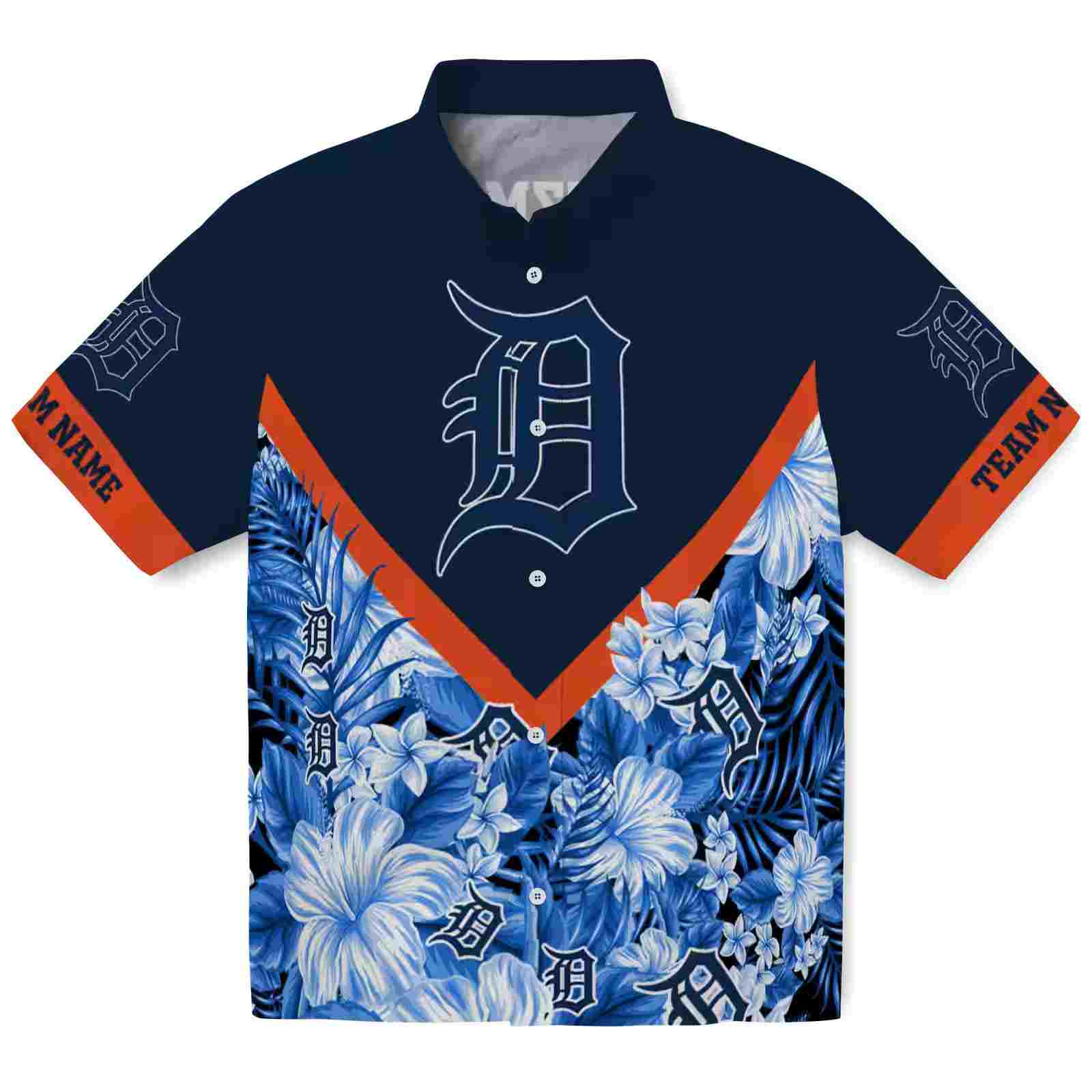 Personalized Detroit Tigers Floral Chevron Navy Hawaiian Shirt