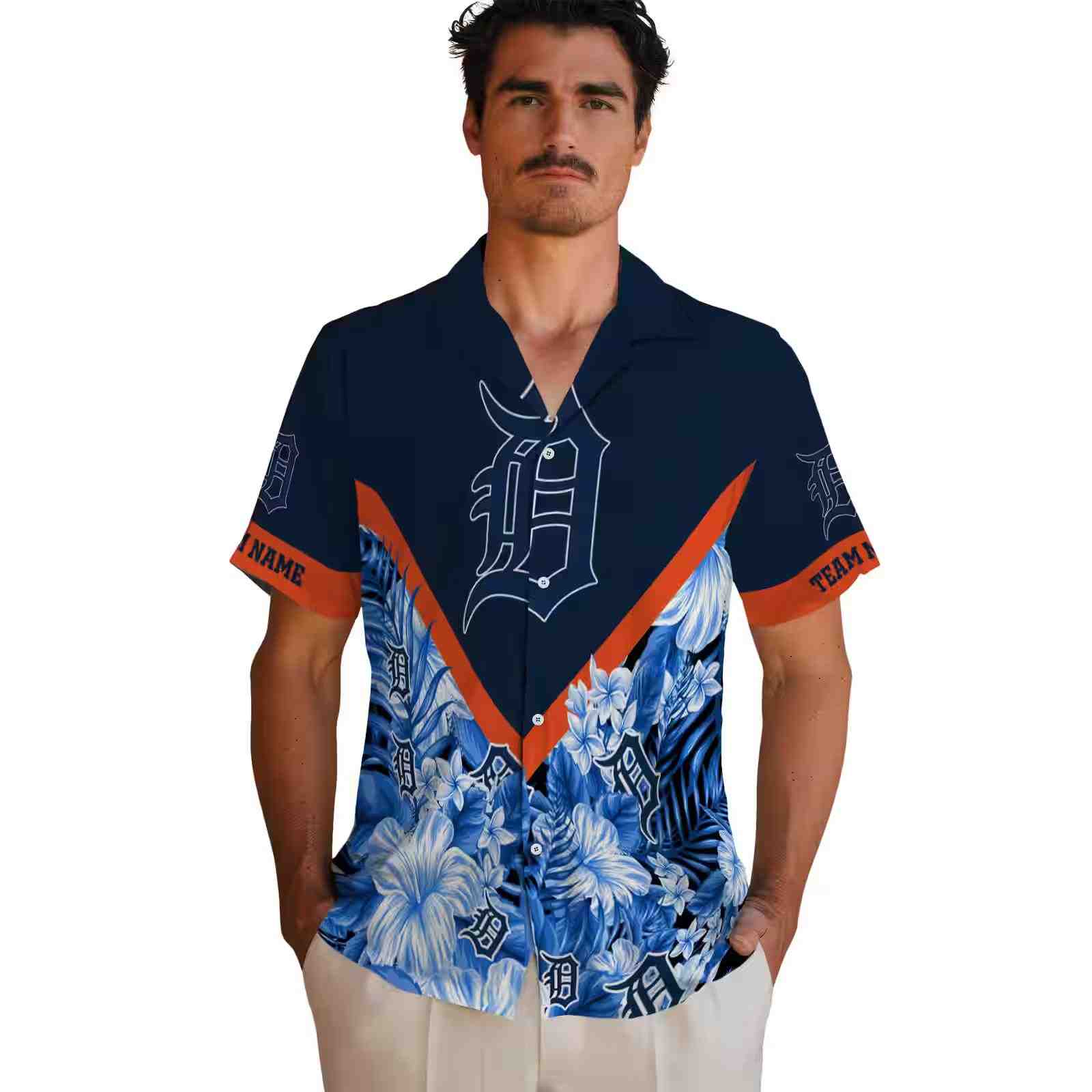 personalized detroit tigers floral chevron navy hawaiian shirt fashion forward