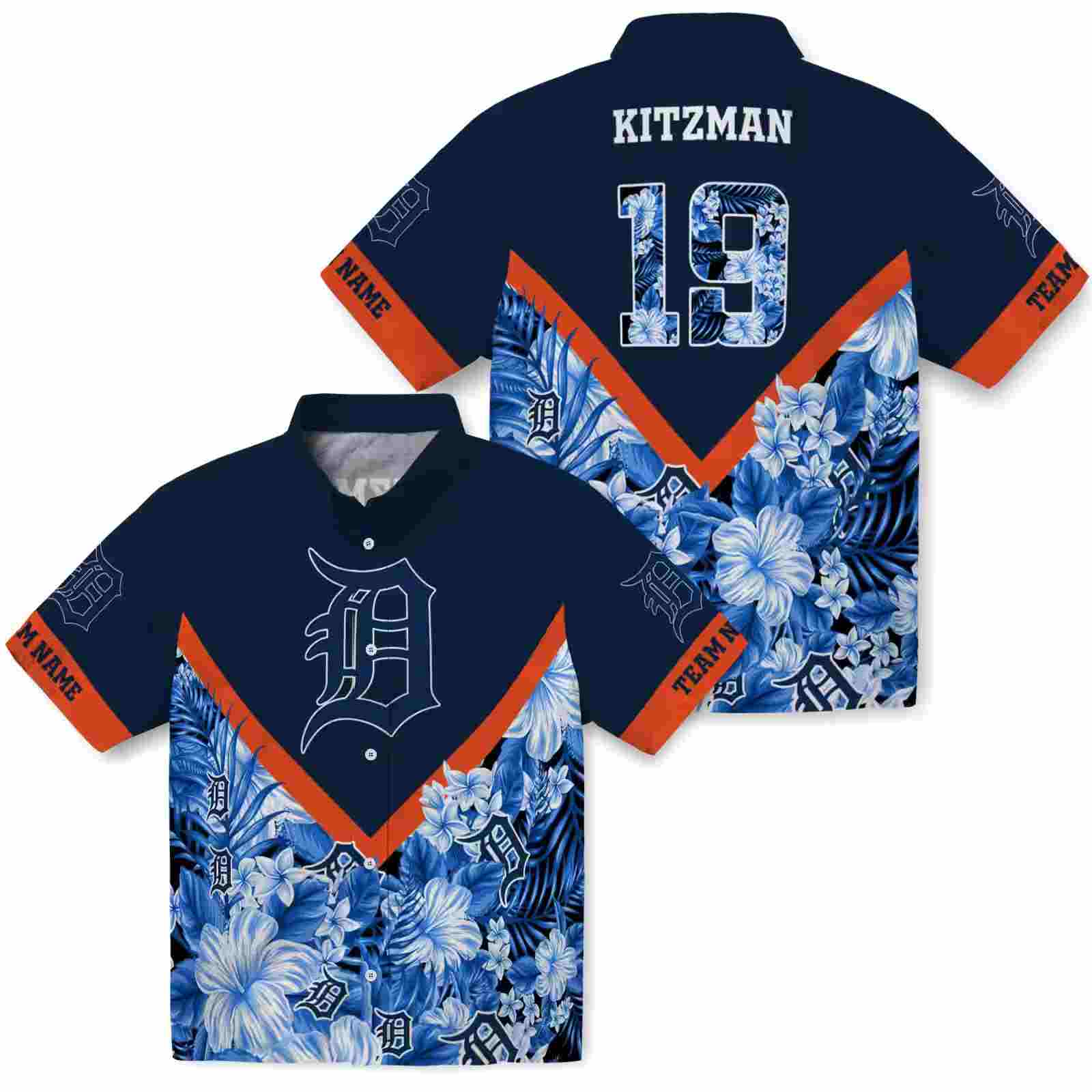 personalized detroit tigers floral chevron navy hawaiian shirt high quality