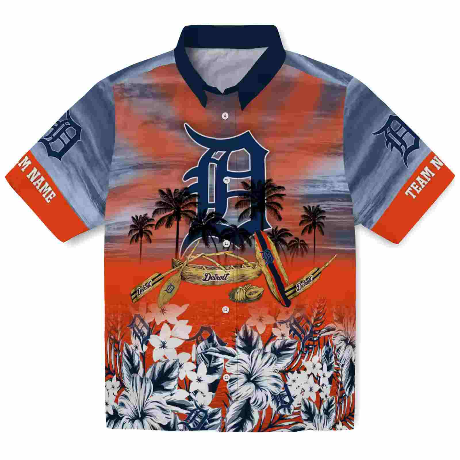 Personalized Detroit Tigers Tropical Canoe Navy Hawaiian Shirt