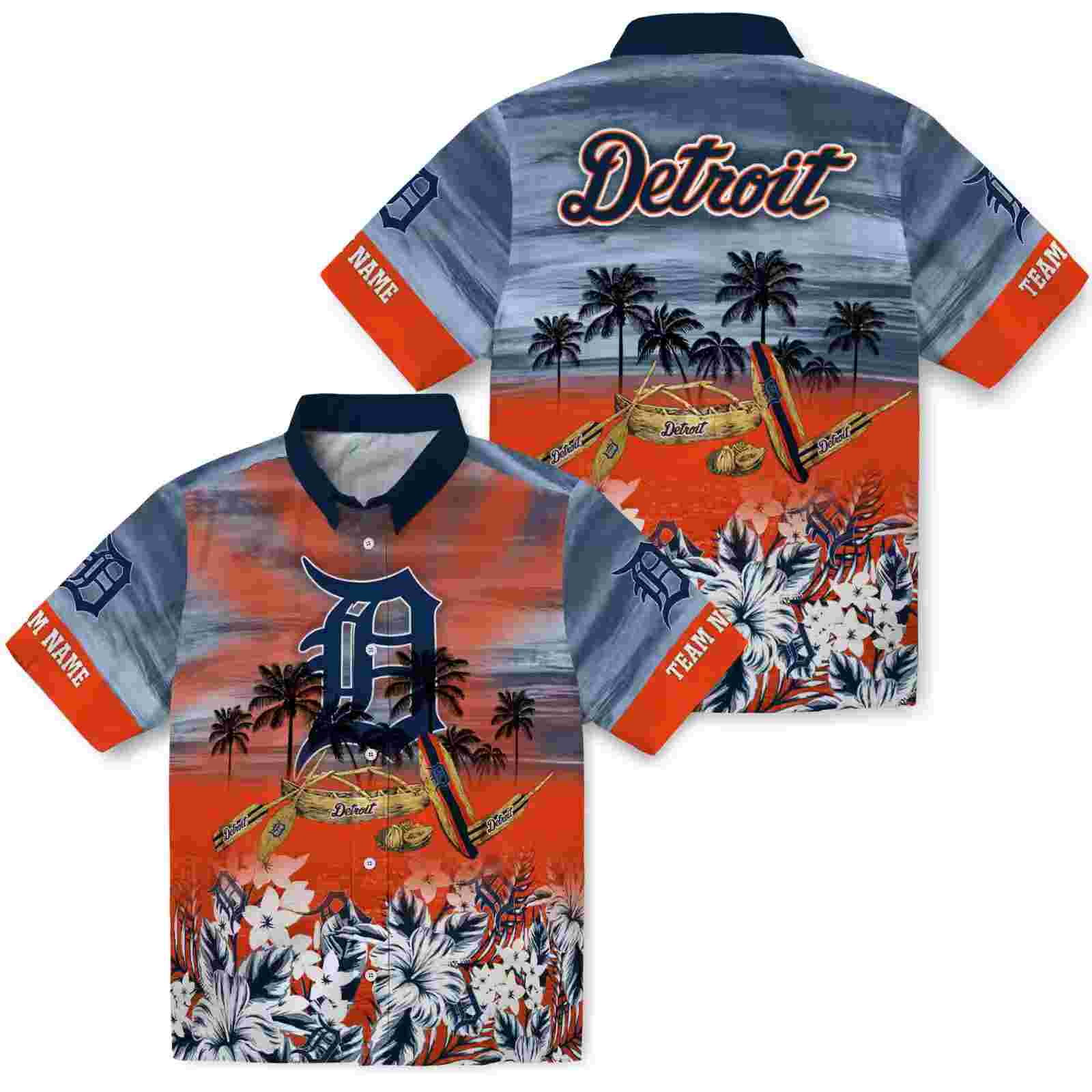 personalized detroit tigers tropical canoe navy hawaiian shirt high quality