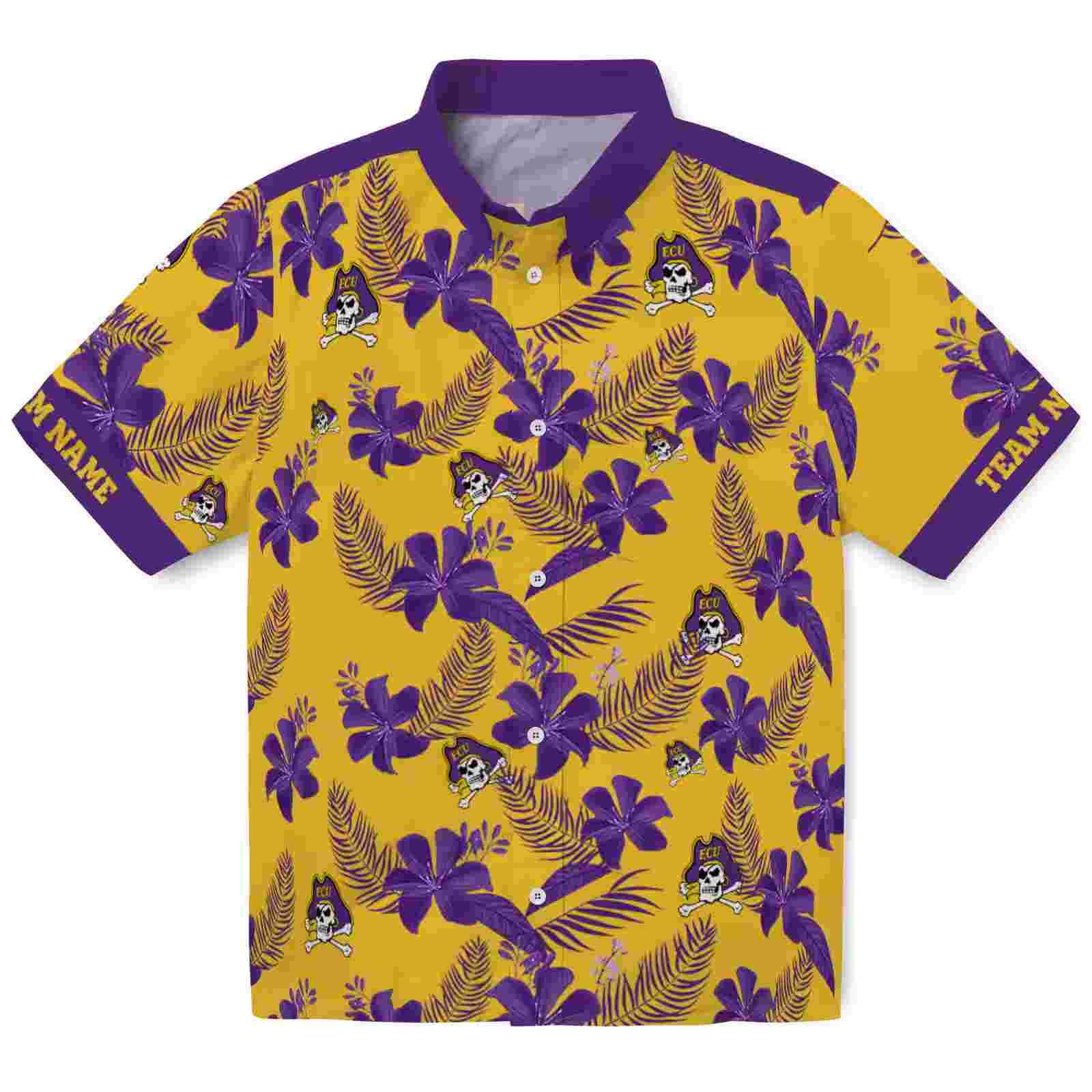 Personalized East Carolina Pirates Botanical Print Gold Hawaiian Shirt