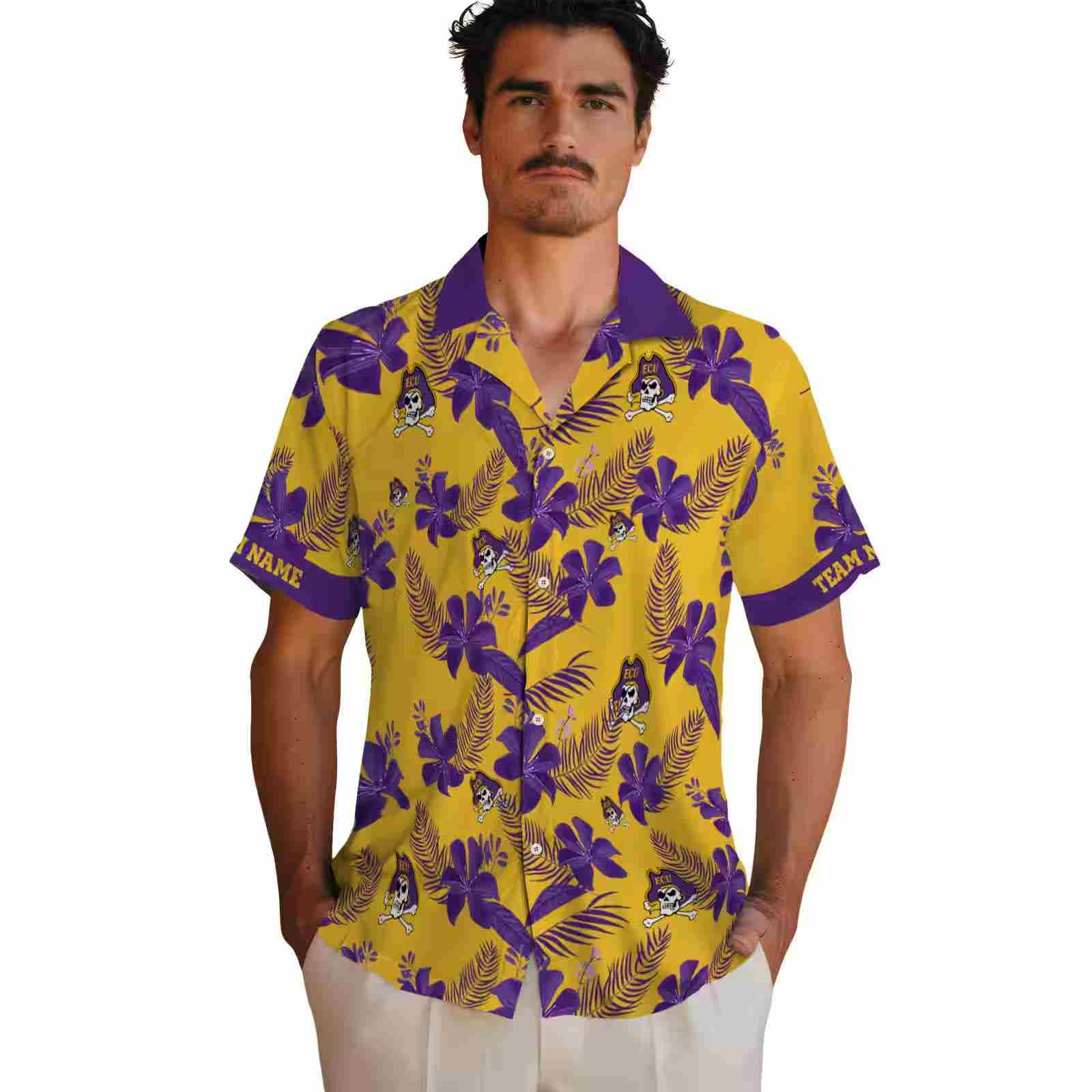 personalized east carolina pirates botanical print gold hawaiian shirt fashion forward