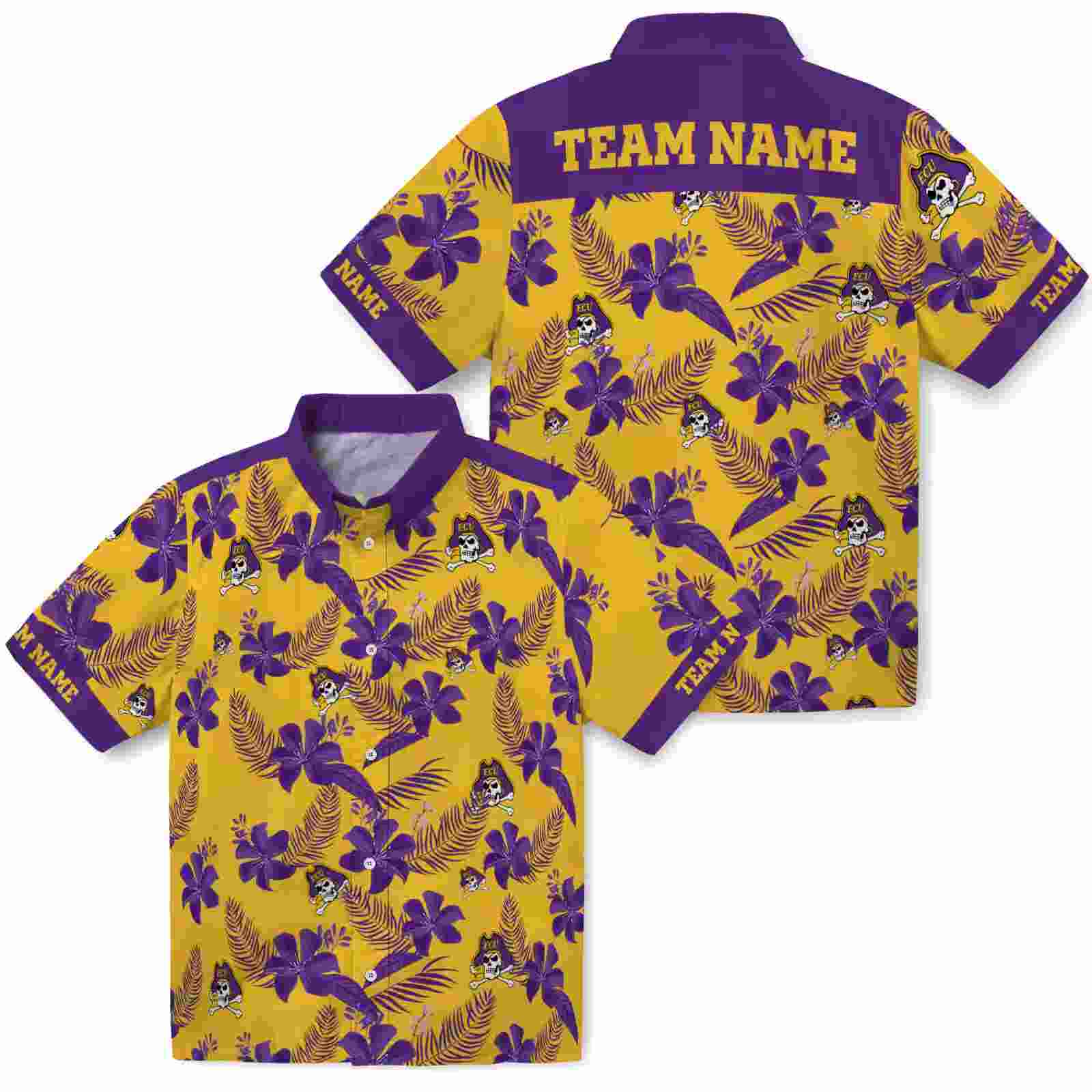 personalized east carolina pirates botanical print gold hawaiian shirt high quality