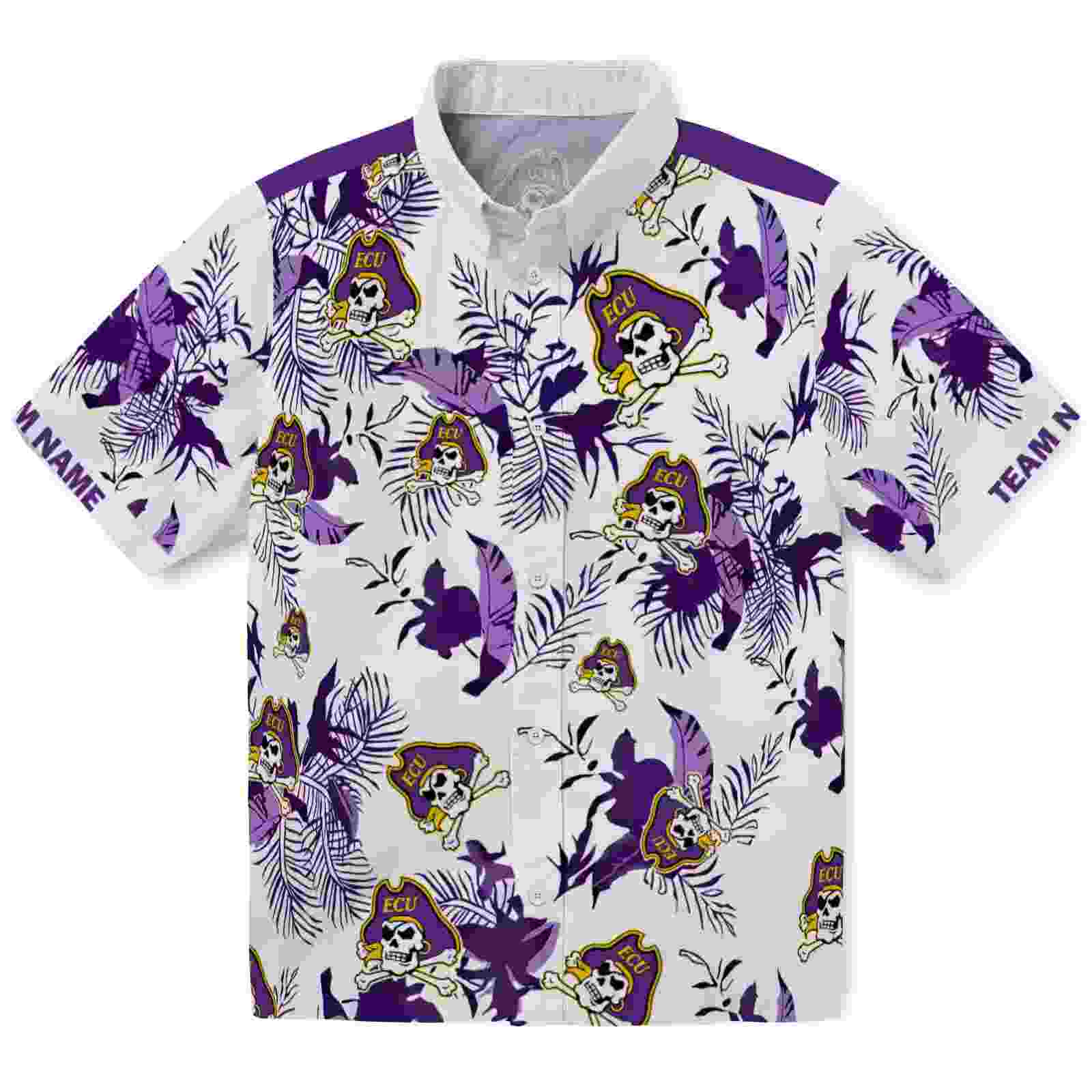 Personalized East Carolina Pirates Botanical Theme Purple White Hawaiian Shirt