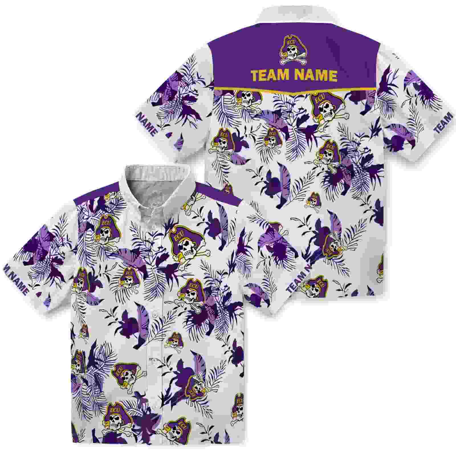 personalized east carolina pirates botanical theme purple white hawaiian shirt high quality