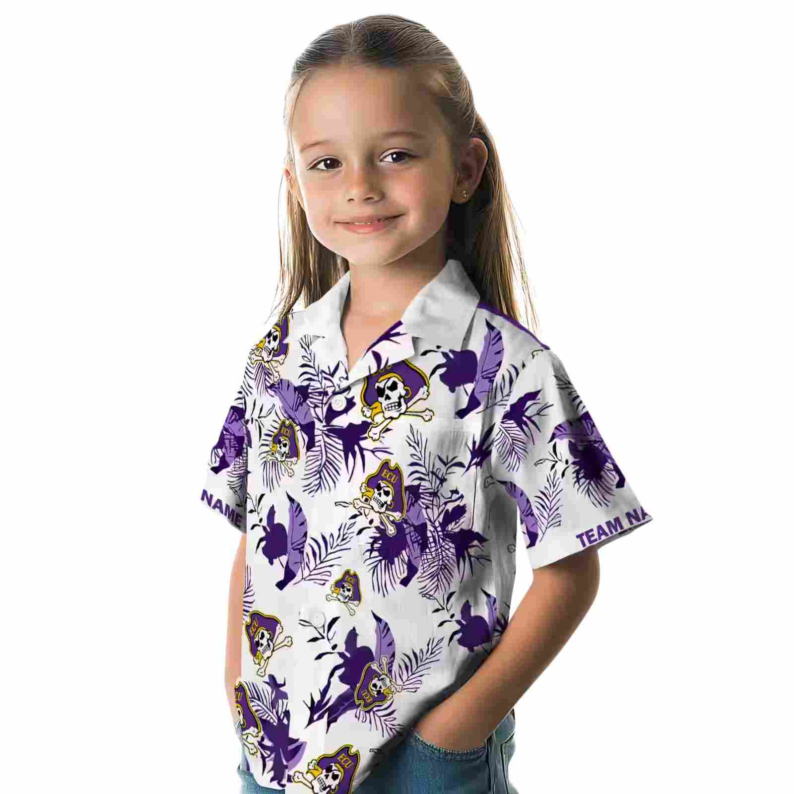 personalized east carolina pirates botanical theme purple white hawaiian shirt premium grade