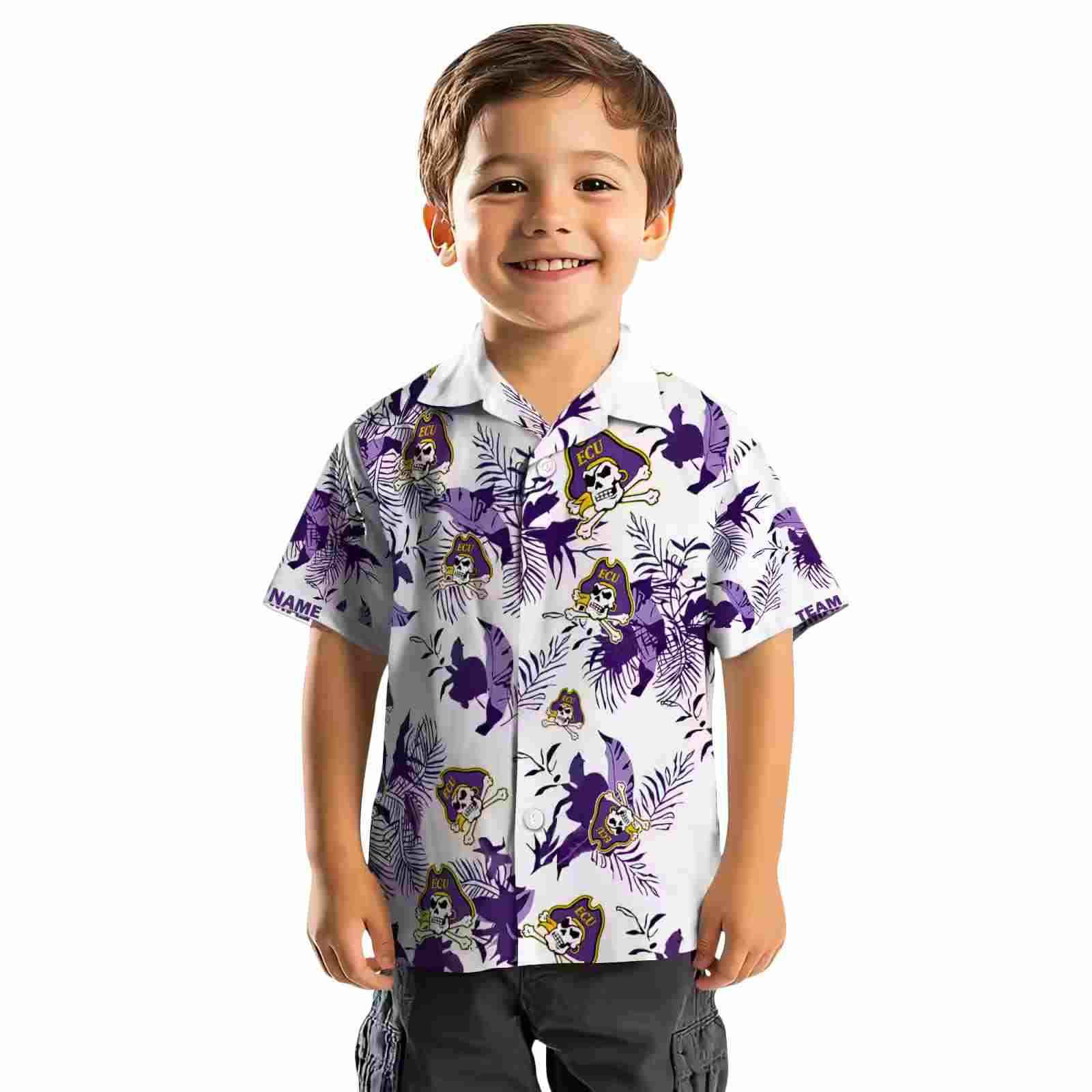 personalized east carolina pirates botanical theme purple white hawaiian shirt top rated