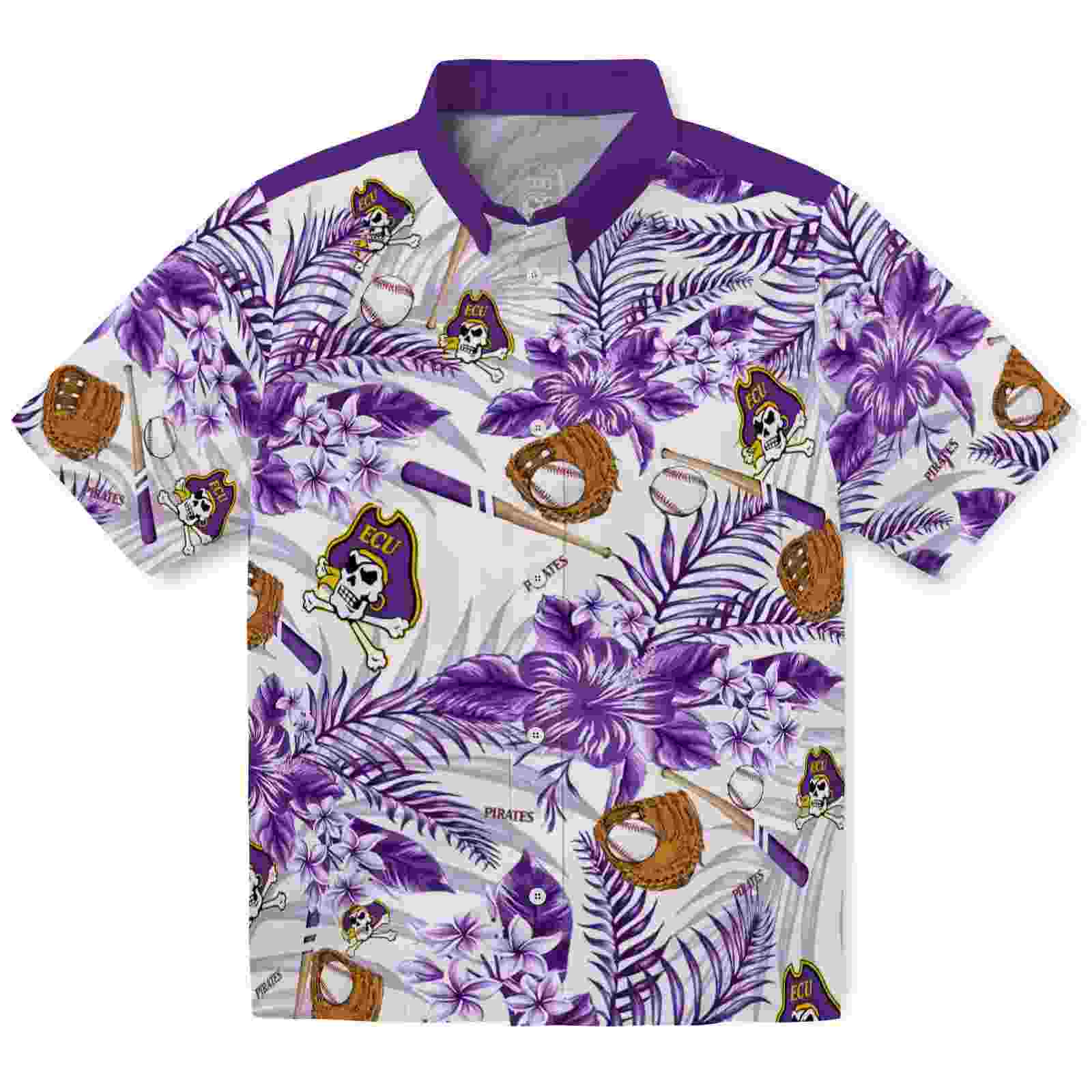 Personalized East Carolina Pirates Floral Baseball Purple White Hawaiian Shirt