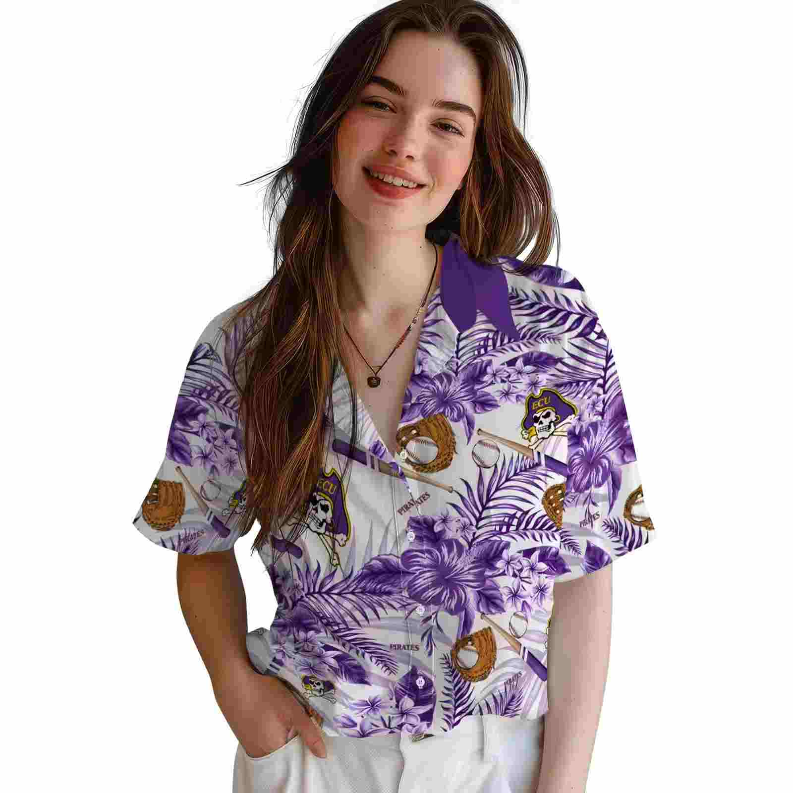 personalized east carolina pirates floral baseball purple white hawaiian shirt latest model