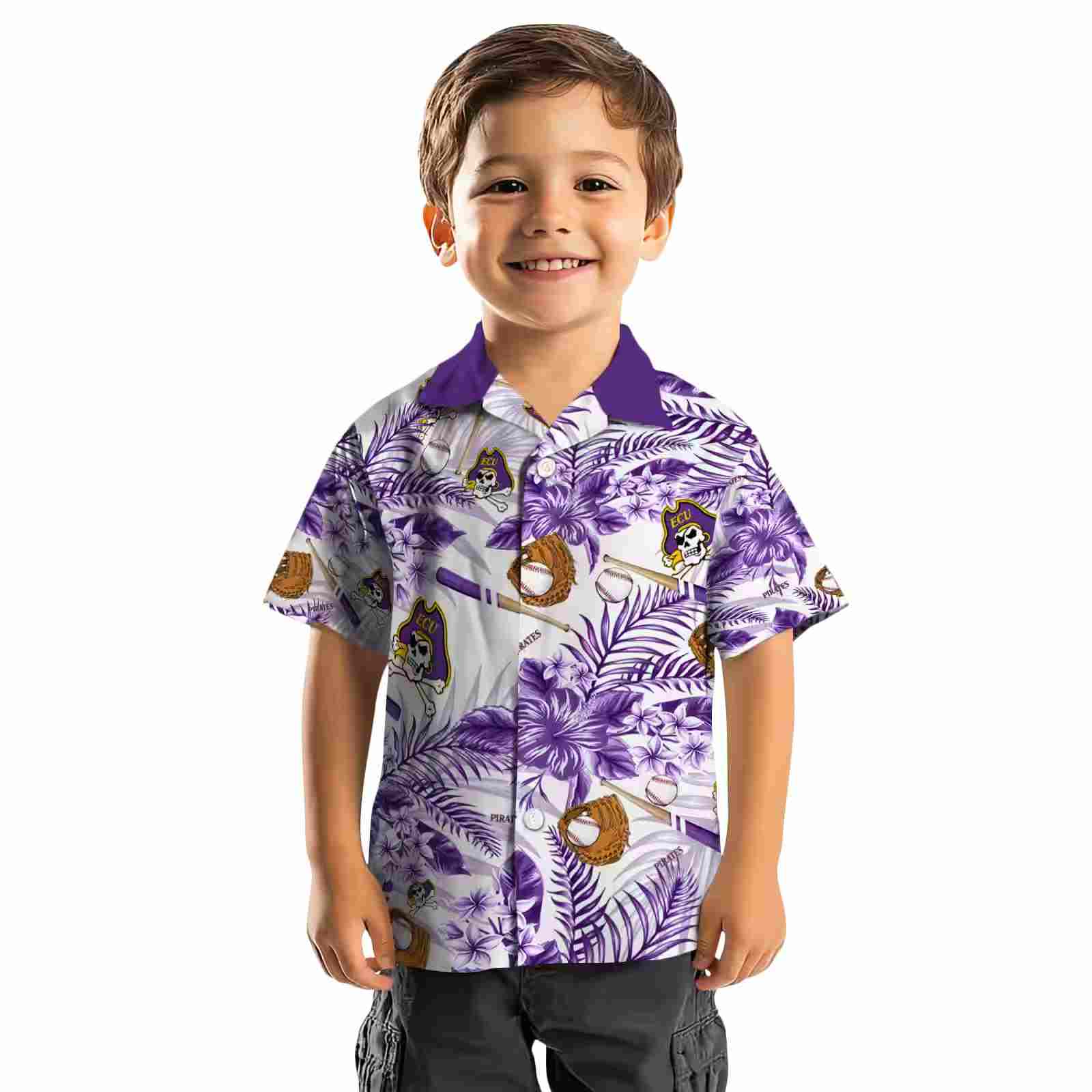 personalized east carolina pirates floral baseball purple white hawaiian shirt top rated