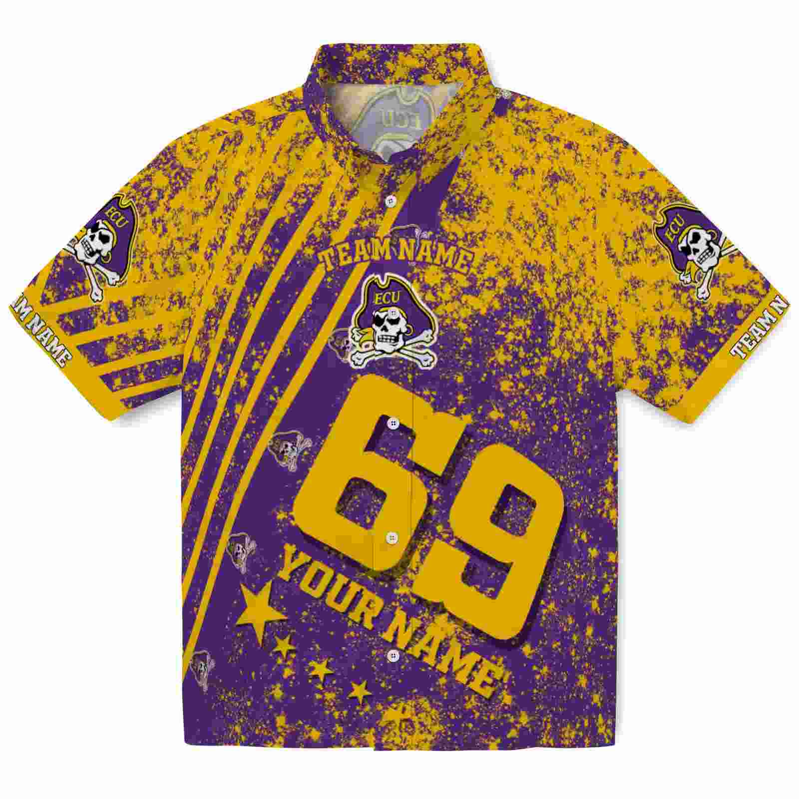 Personalized East Carolina Pirates Star Stripes Purple Hawaiian Shirt