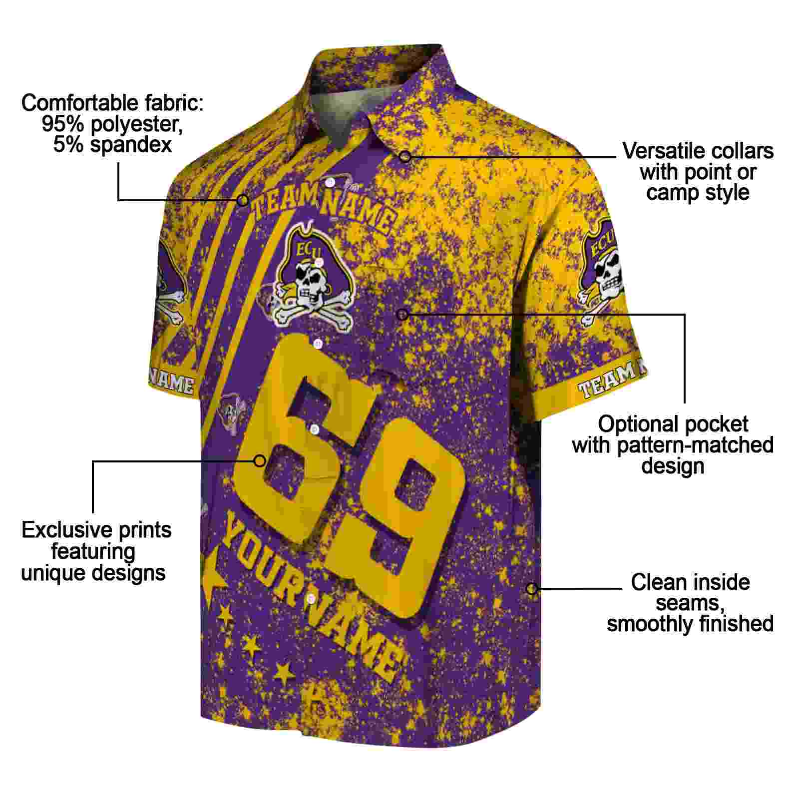 personalized east carolina pirates star stripes purple hawaiian shirt new arrival