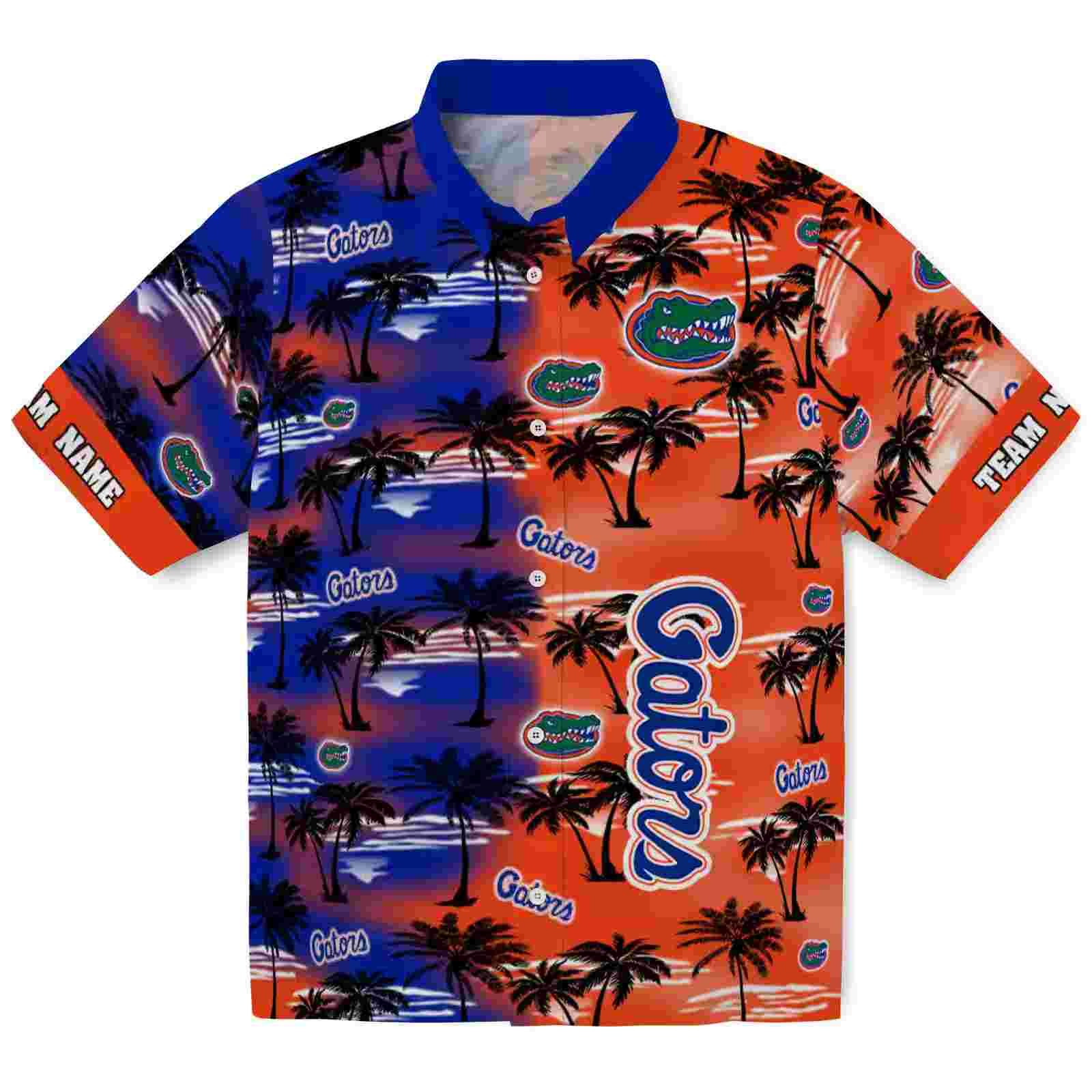 Personalized Florida Gators Palm Silhouettes Blue Hawaiian Shirt