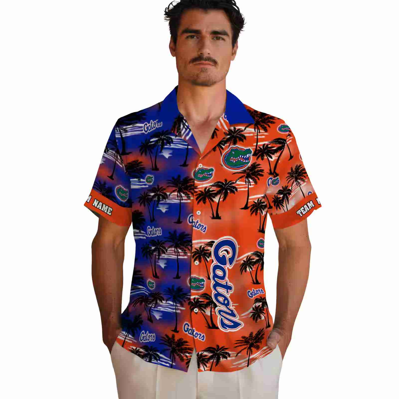 personalized florida gators palm silhouettes blue hawaiian shirt fashion forward