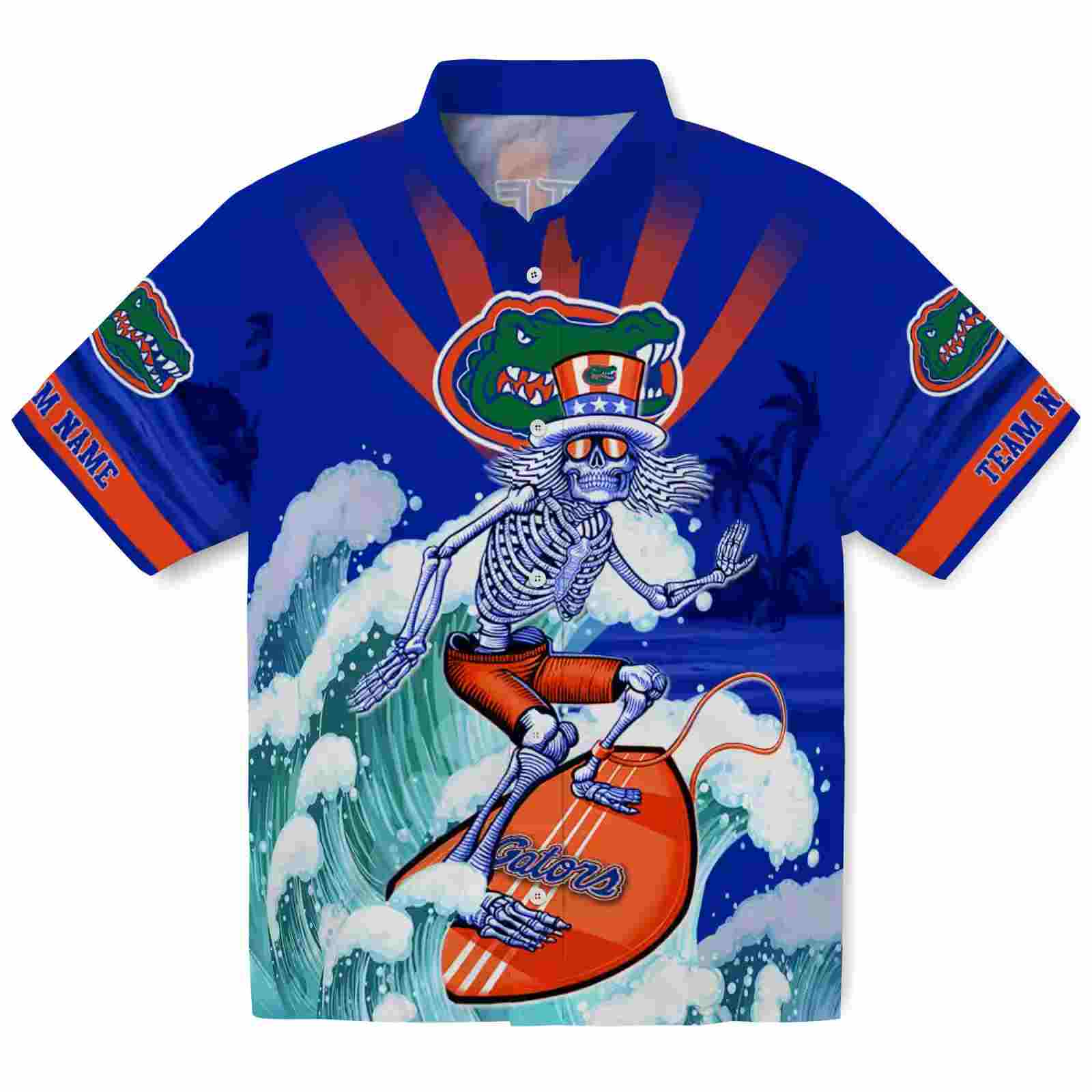 Personalized Florida Gators Surfing Skeleton Blue Hawaiian Shirt