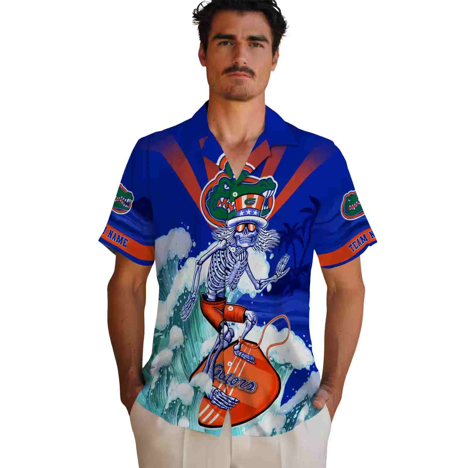 personalized florida gators surfing skeleton blue hawaiian shirt fashion forward