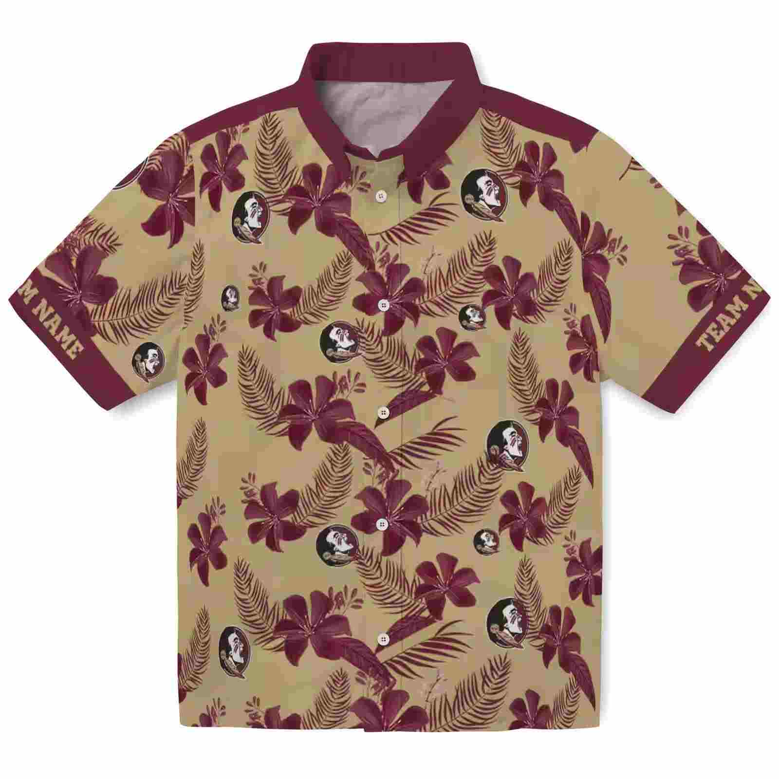 Personalized Florida State Seminoles Botanical Print Gold Hawaiian Shirt