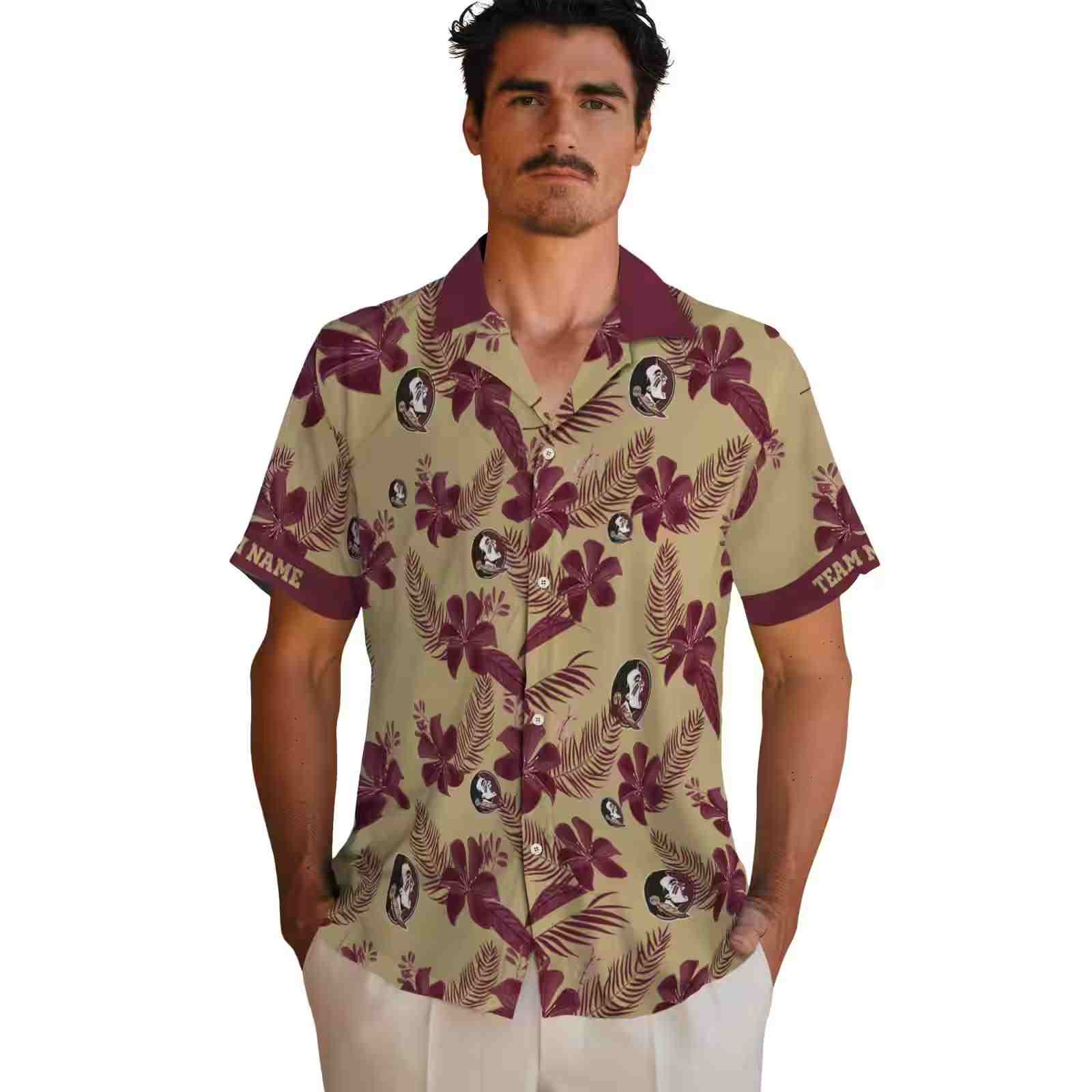 personalized florida state seminoles botanical print gold hawaiian shirt fashion forward