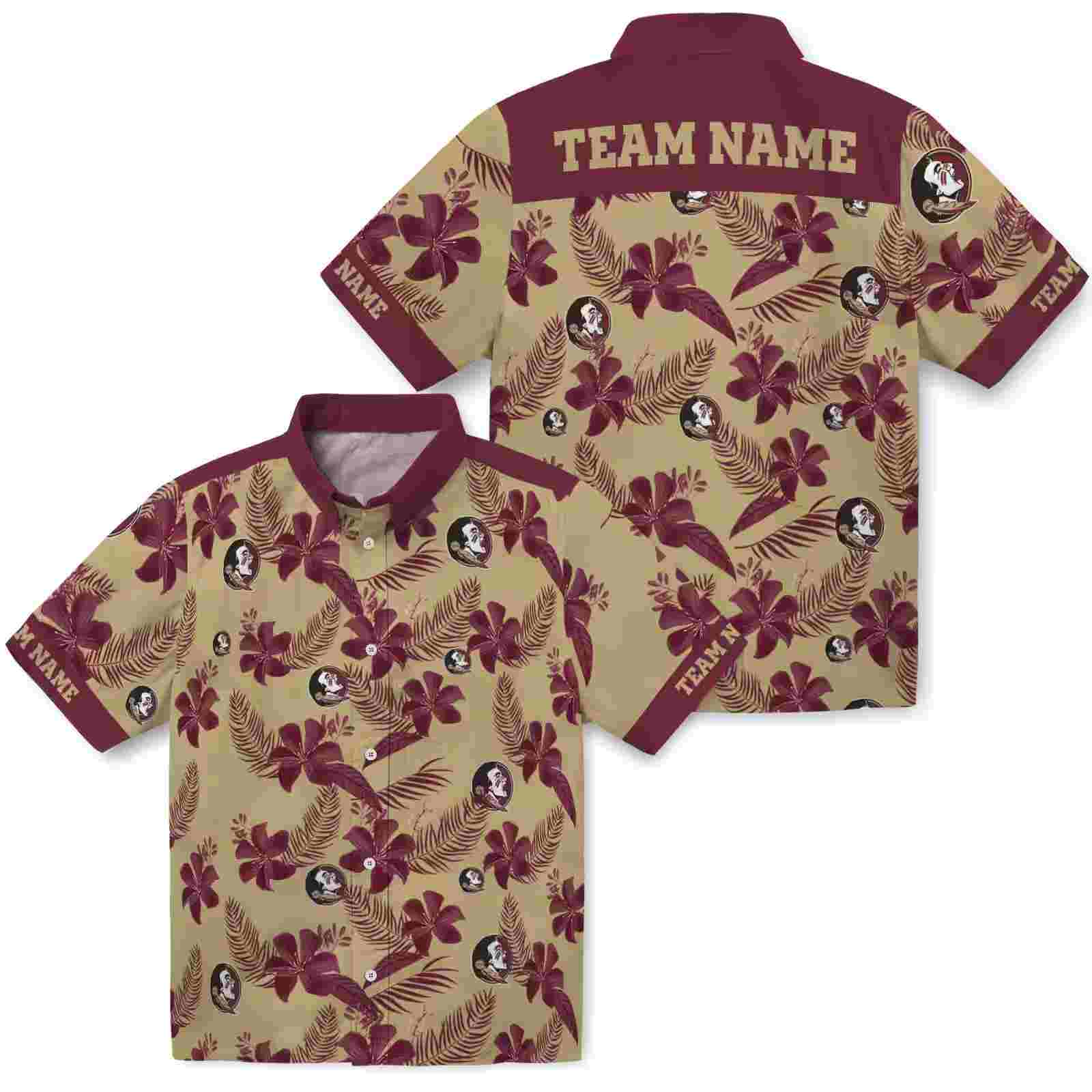 personalized florida state seminoles botanical print gold hawaiian shirt high quality