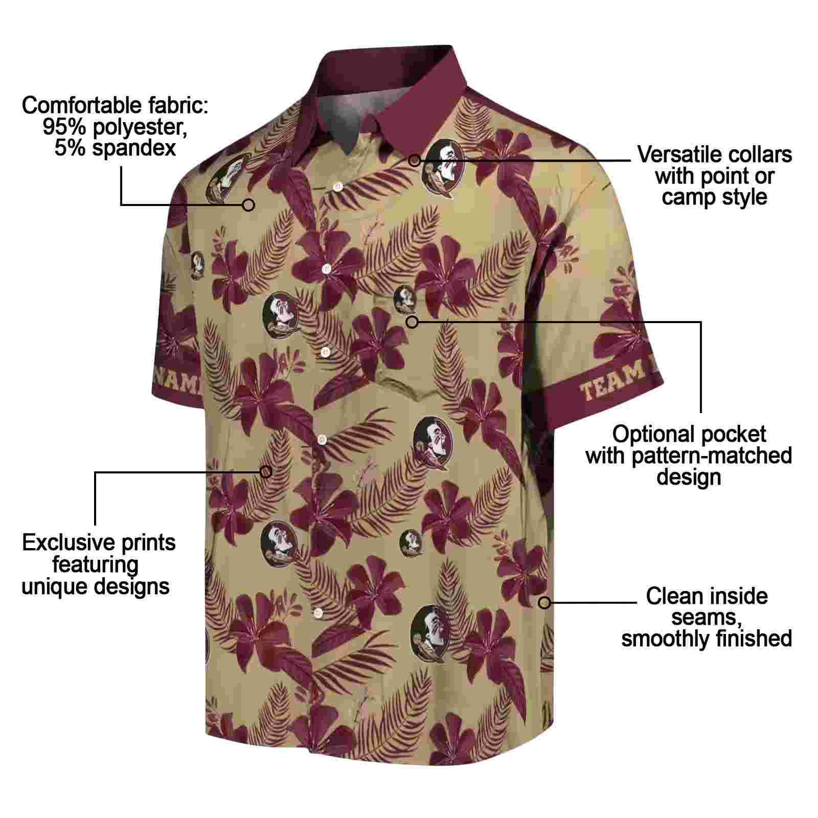 personalized florida state seminoles botanical print gold hawaiian shirt new arrival