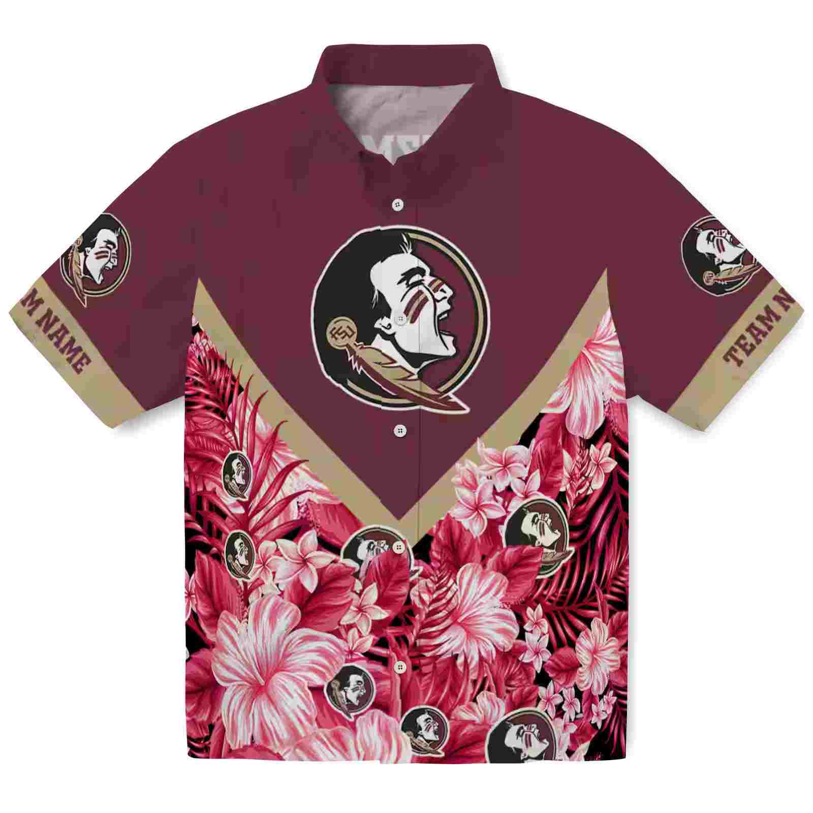 Personalized Florida State Seminoles Floral Chevron Garnet Hawaiian Shirt