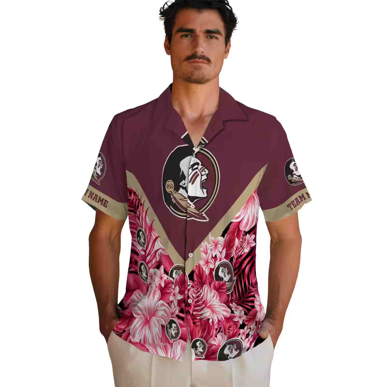 personalized florida state seminoles floral chevron garnet hawaiian shirt fashion forward