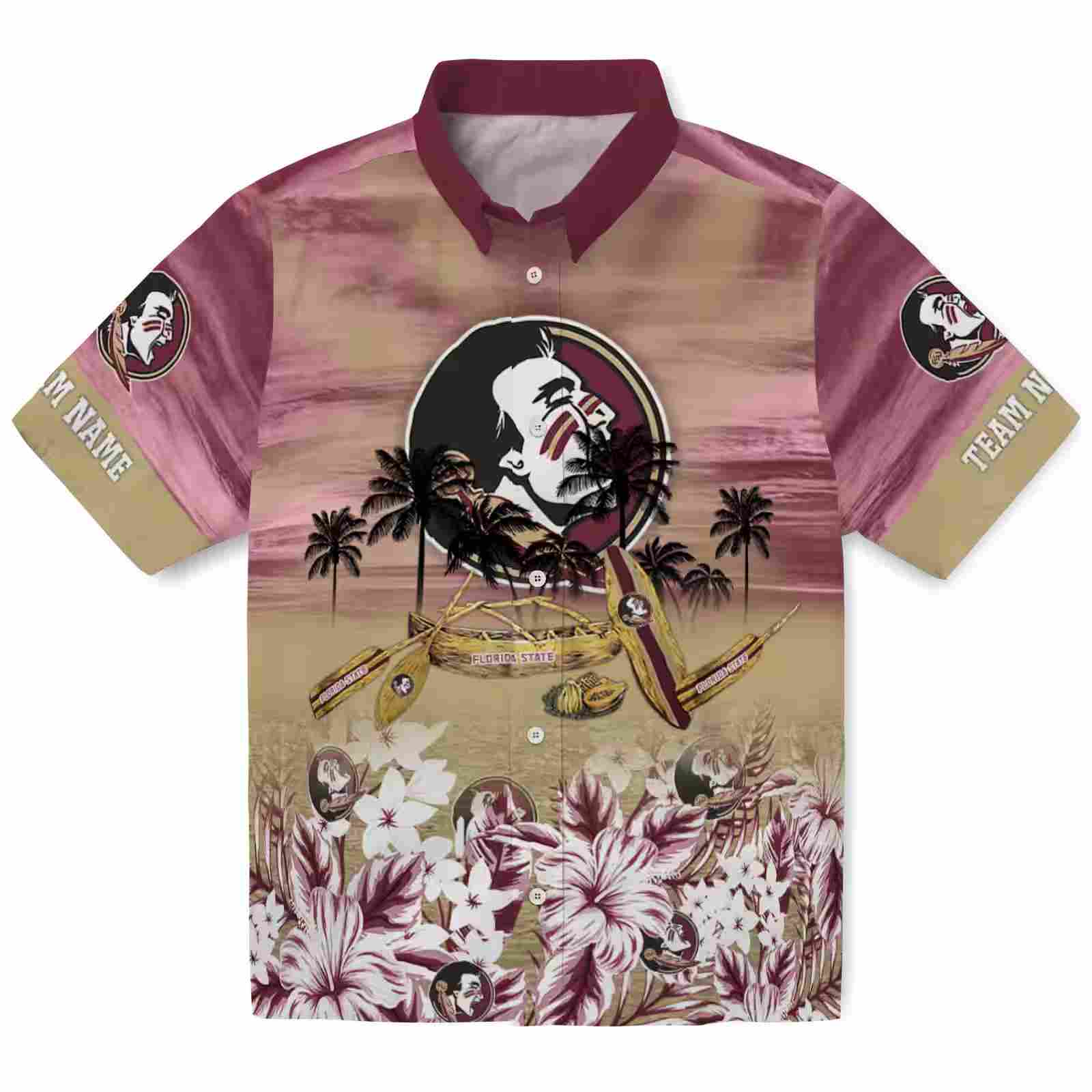 Personalized Florida State Seminoles Tropical Canoe Garnet Hawaiian Shirt