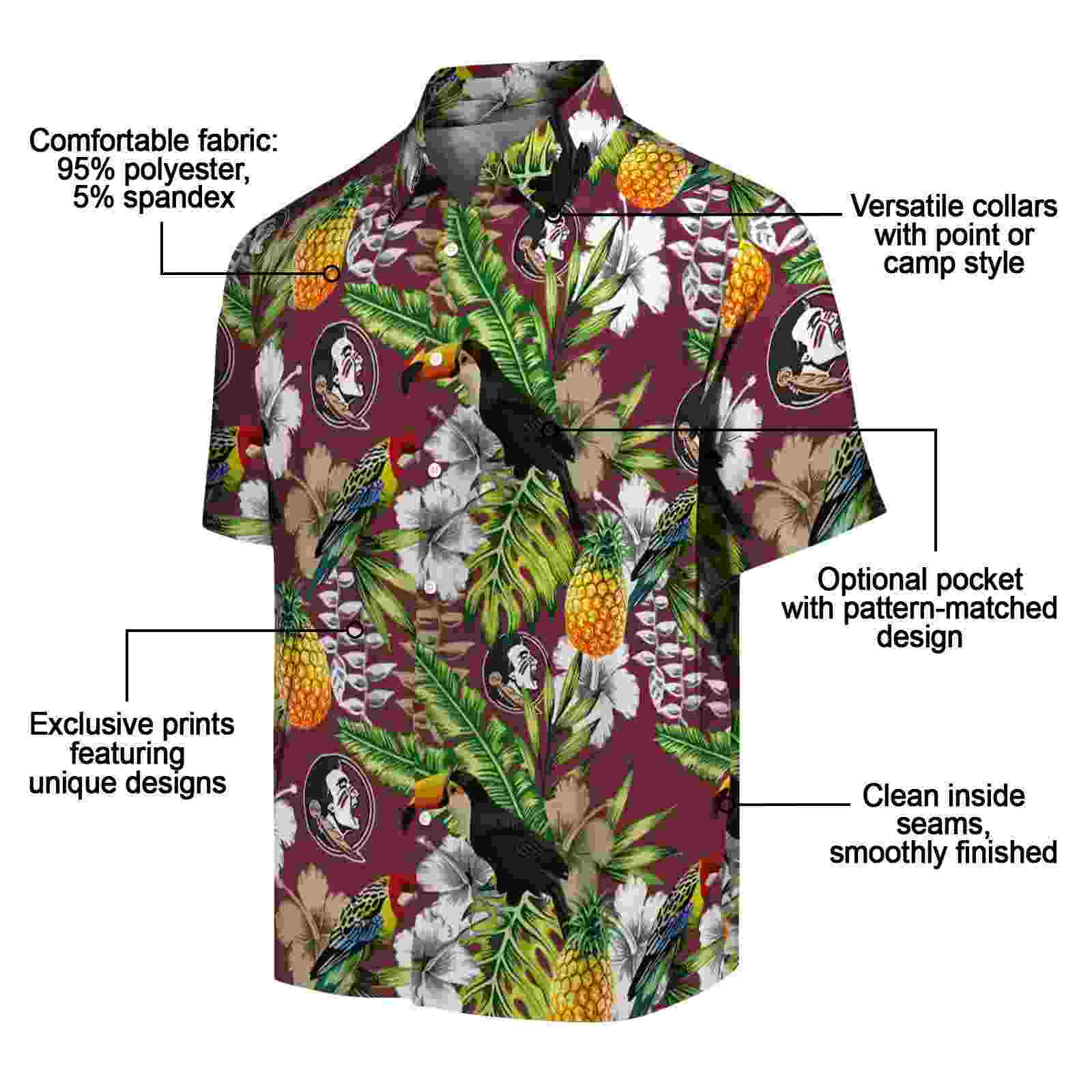 personalized florida state seminoles tropical toucan garnet green hawaiian shirt new arrival